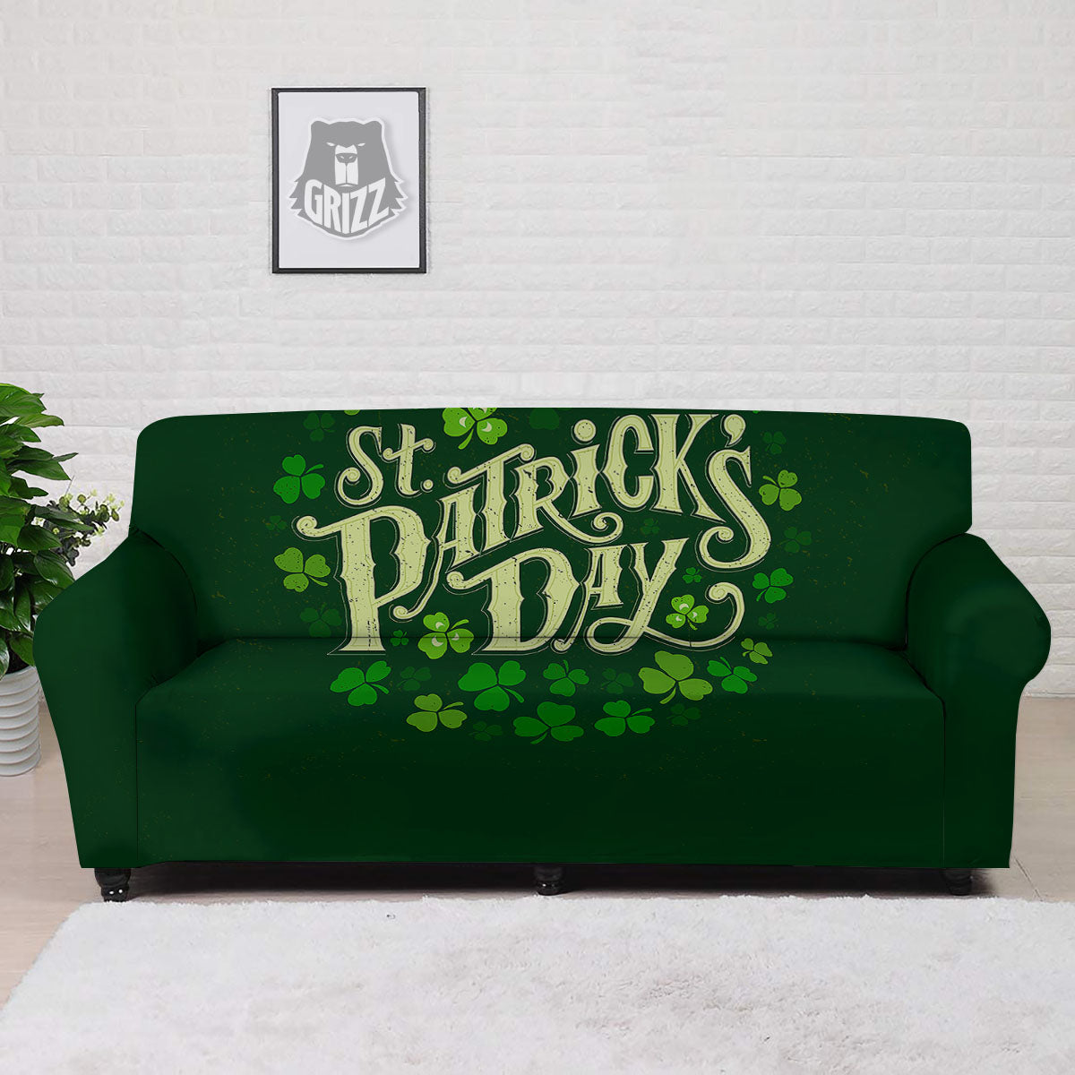 Saint Patrick's Day Green Clover Print Sofa Cover-grizzshop