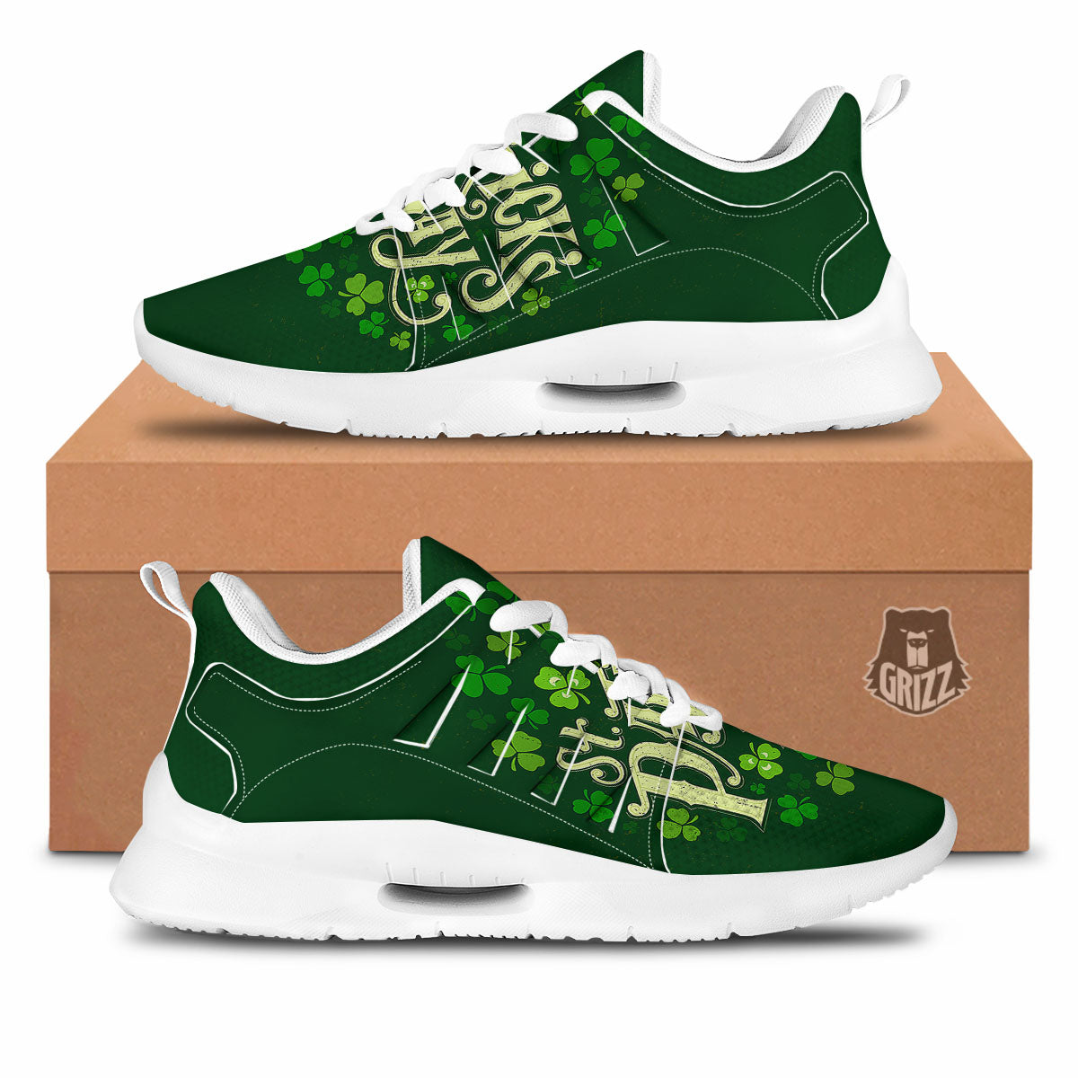 Saint Patrick's Day Green Clover Print Tennis Shoes-grizzshop