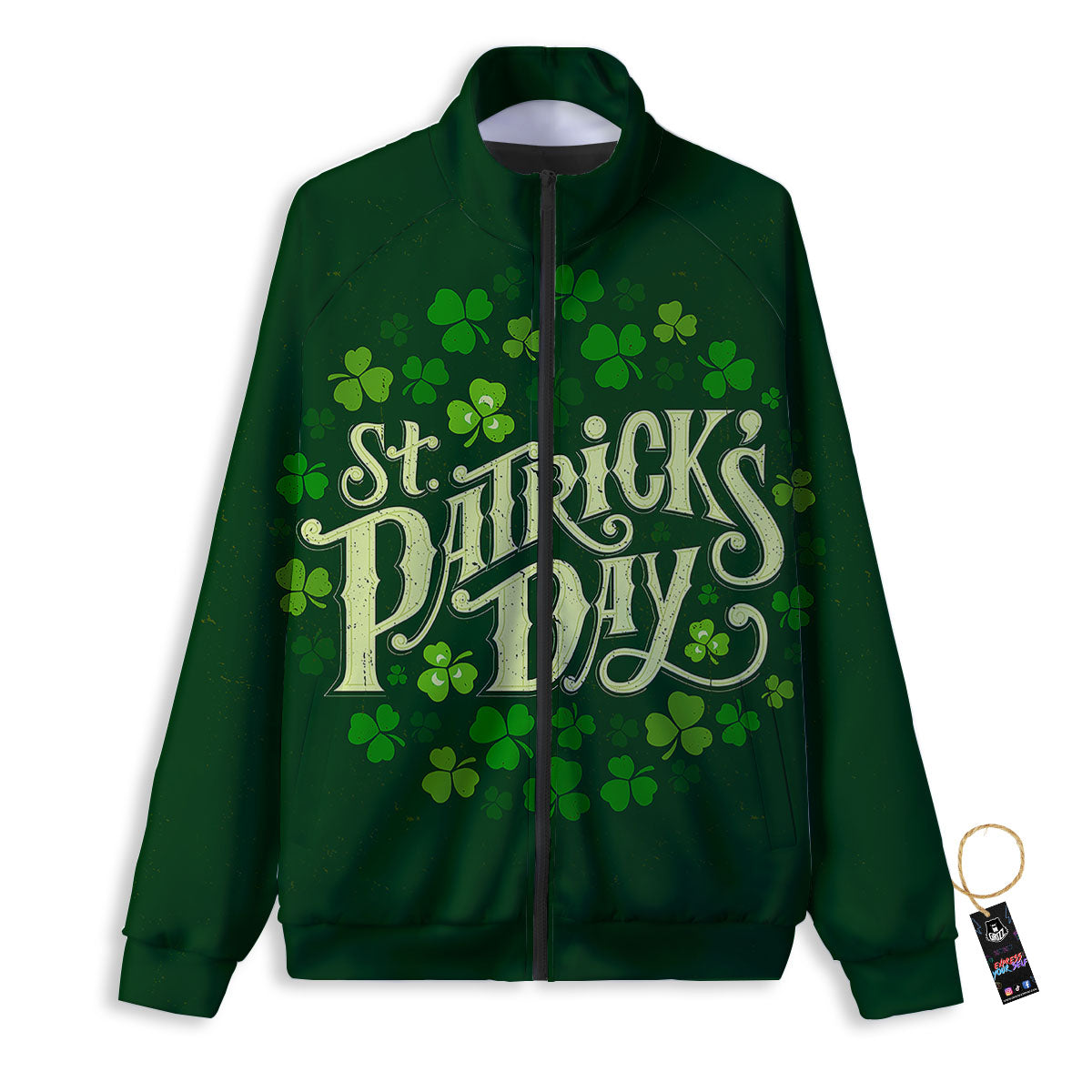 Saint Patrick's Day Green Clover Print Track Jacket-grizzshop