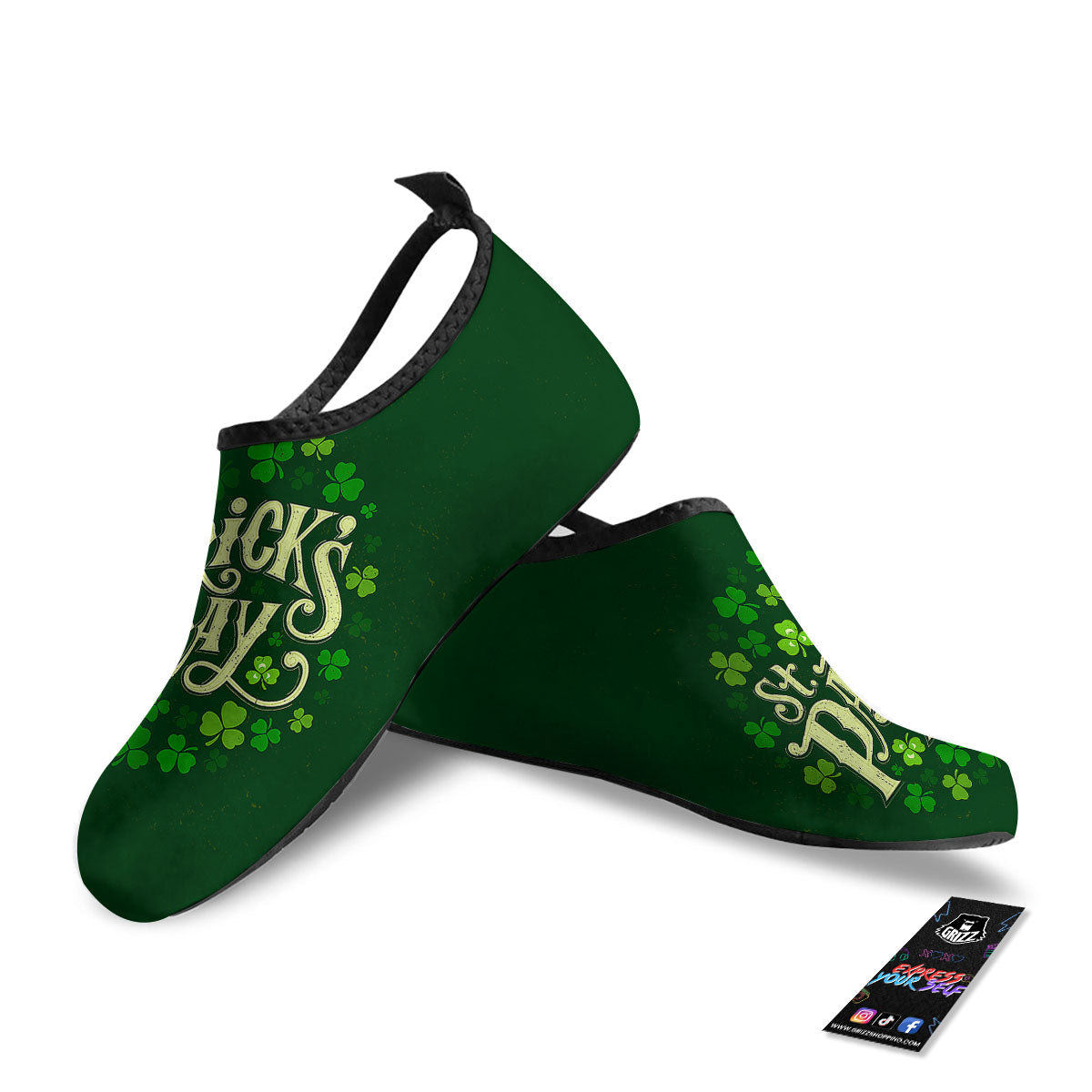 Saint Patrick's Day Green Clover Print Water Shoes-grizzshop