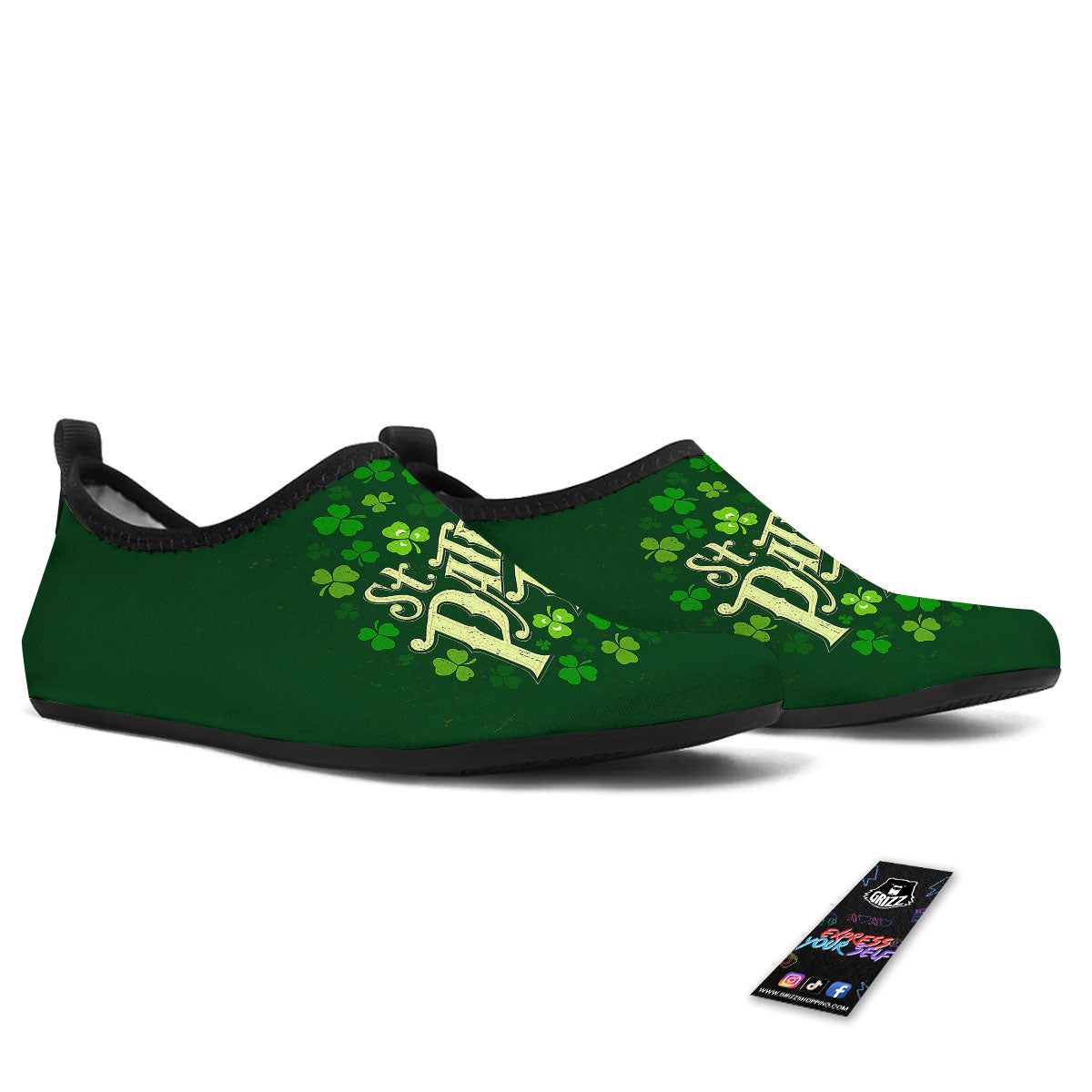 Saint Patrick's Day Green Clover Print Water Shoes-grizzshop