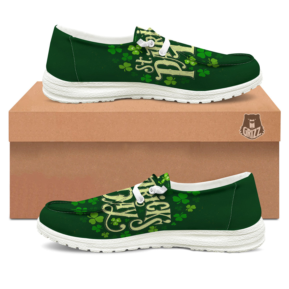 Saint Patrick's Day Green Clover Print White Loafers-grizzshop