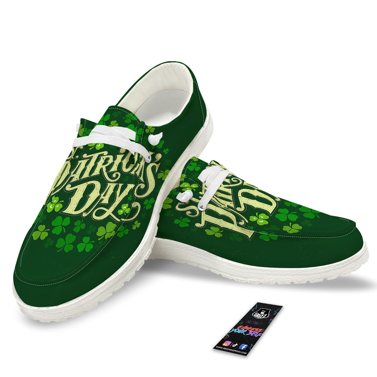 Saint Patrick's Day Green Clover Print White Loafers-grizzshop