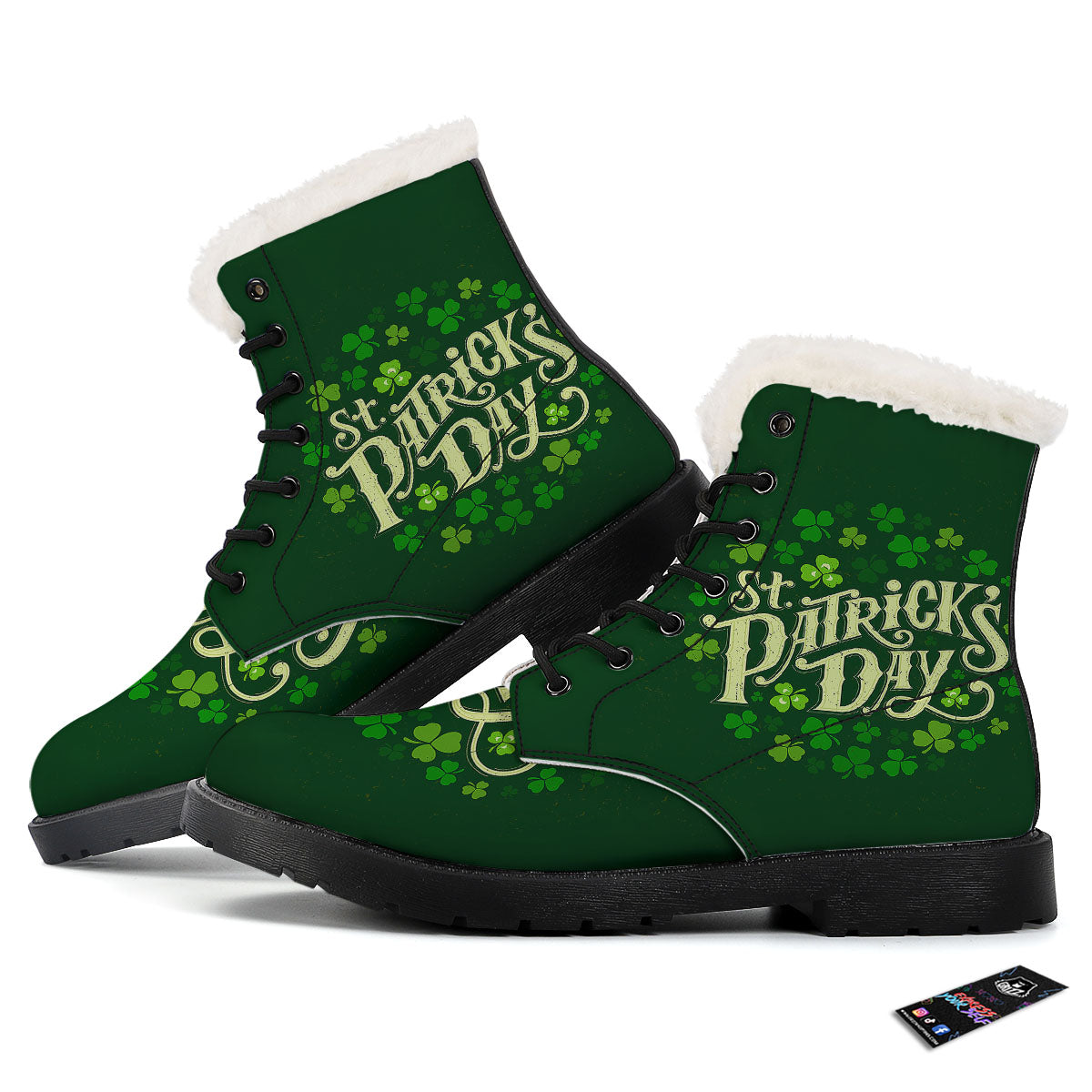 Saint Patrick's Day Green Clover Print Winter Boots-grizzshop