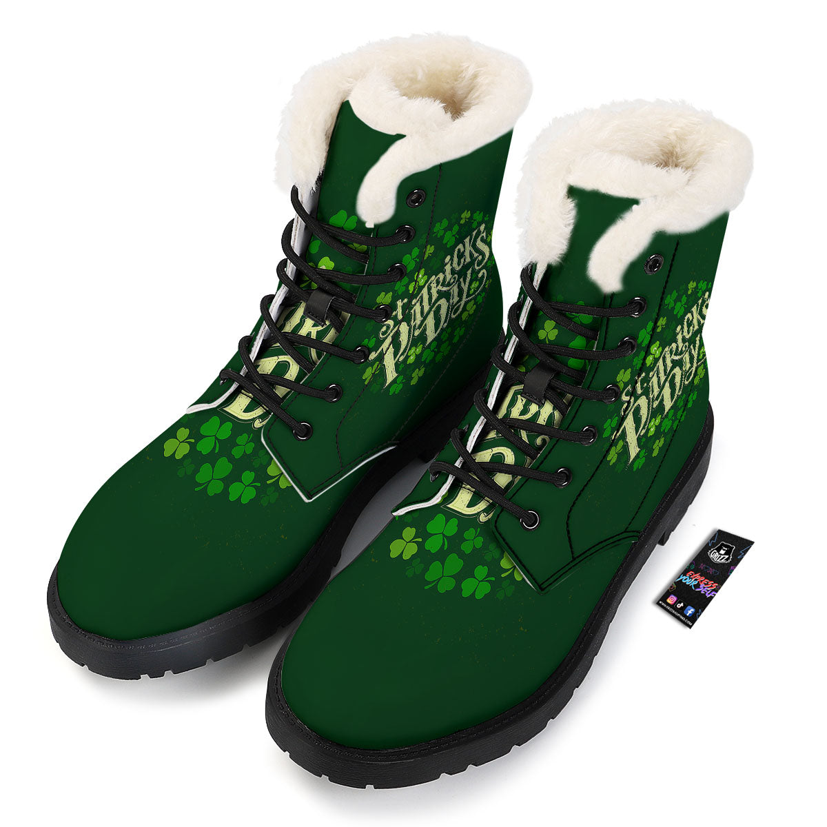 Saint Patrick's Day Green Clover Print Winter Boots-grizzshop