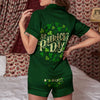 Saint Patrick's Day Green Clover Print Women Silk Pajamas-grizzshop