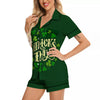 Saint Patrick's Day Green Clover Print Women Silk Pajamas-grizzshop