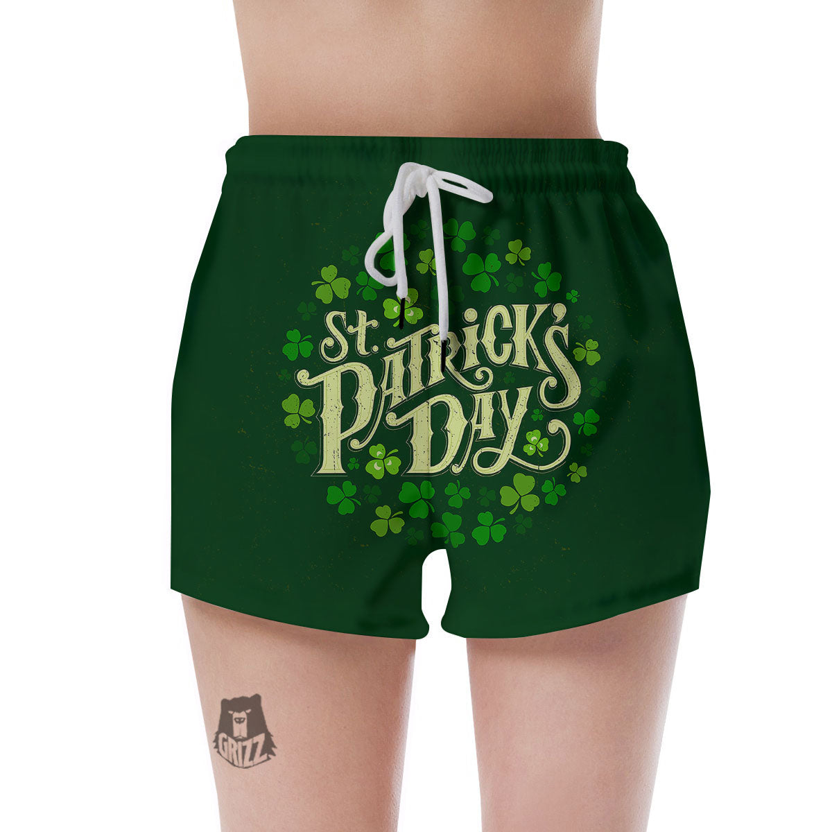 Saint Patrick's Day Green Clover Print Women's Shorts-grizzshop