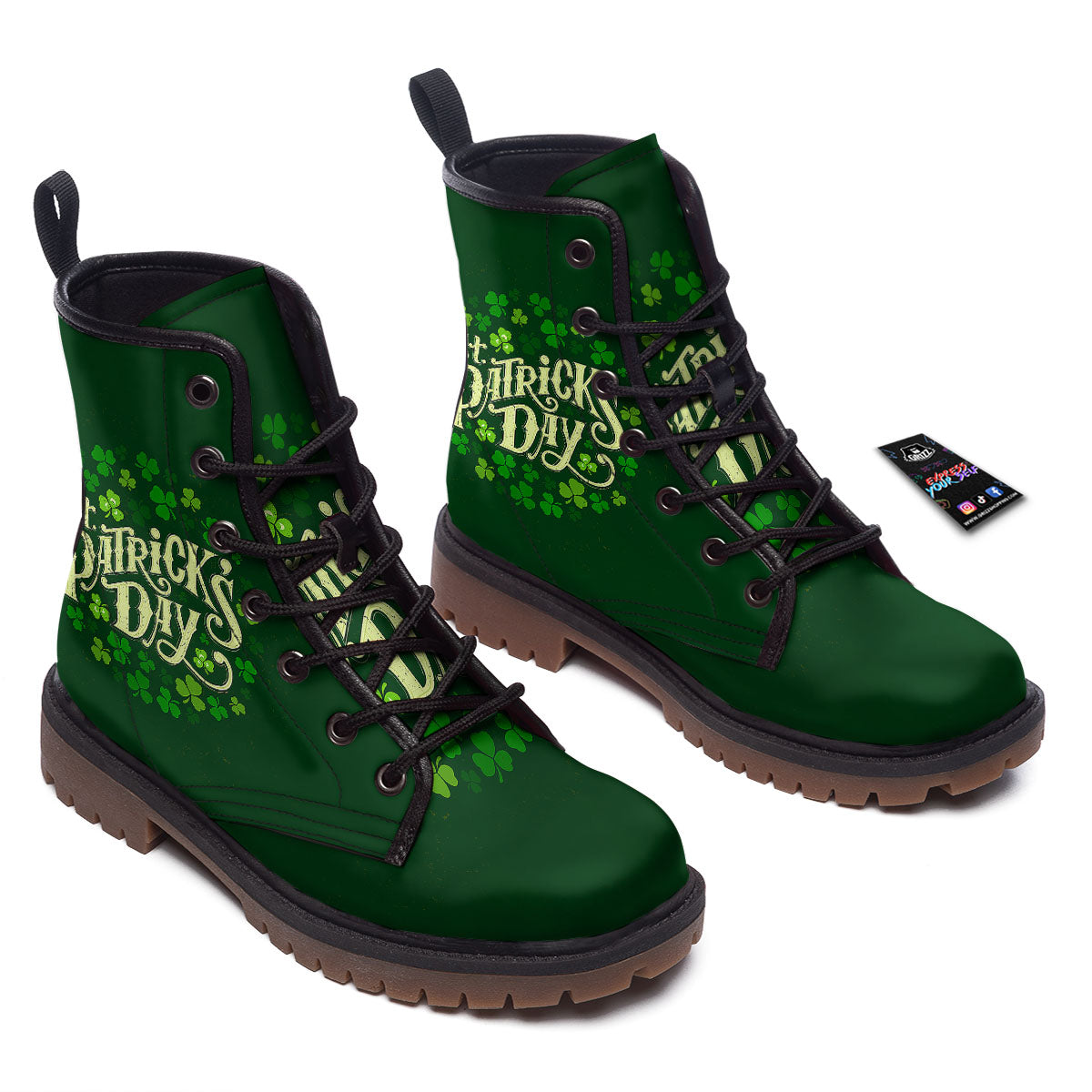 Saint Patrick's Day Green Clover Print Work Boots-grizzshop