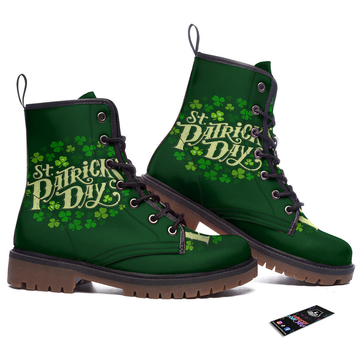 Saint Patrick's Day Green Clover Print Work Boots-grizzshop