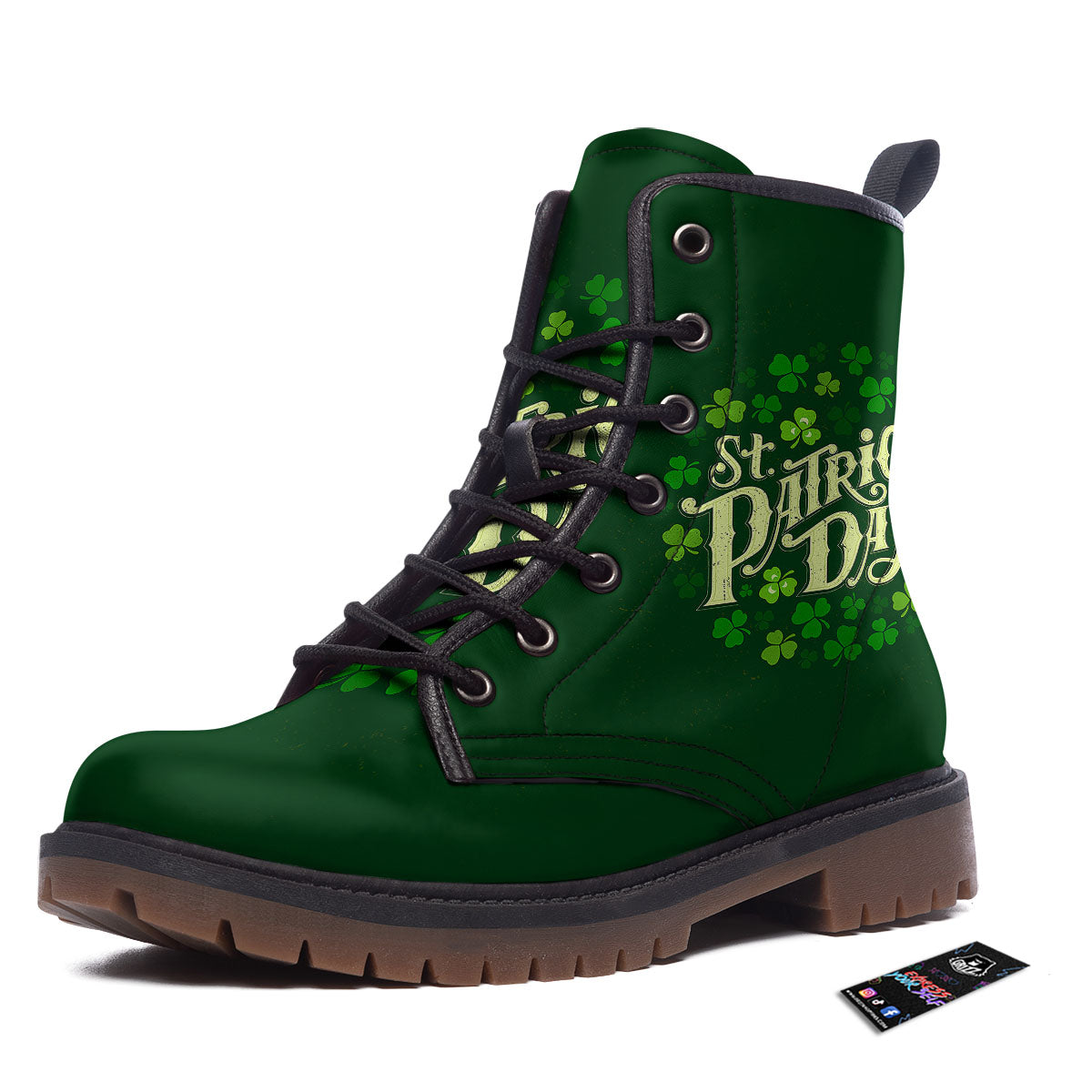 Saint Patrick's Day Green Clover Print Work Boots-grizzshop