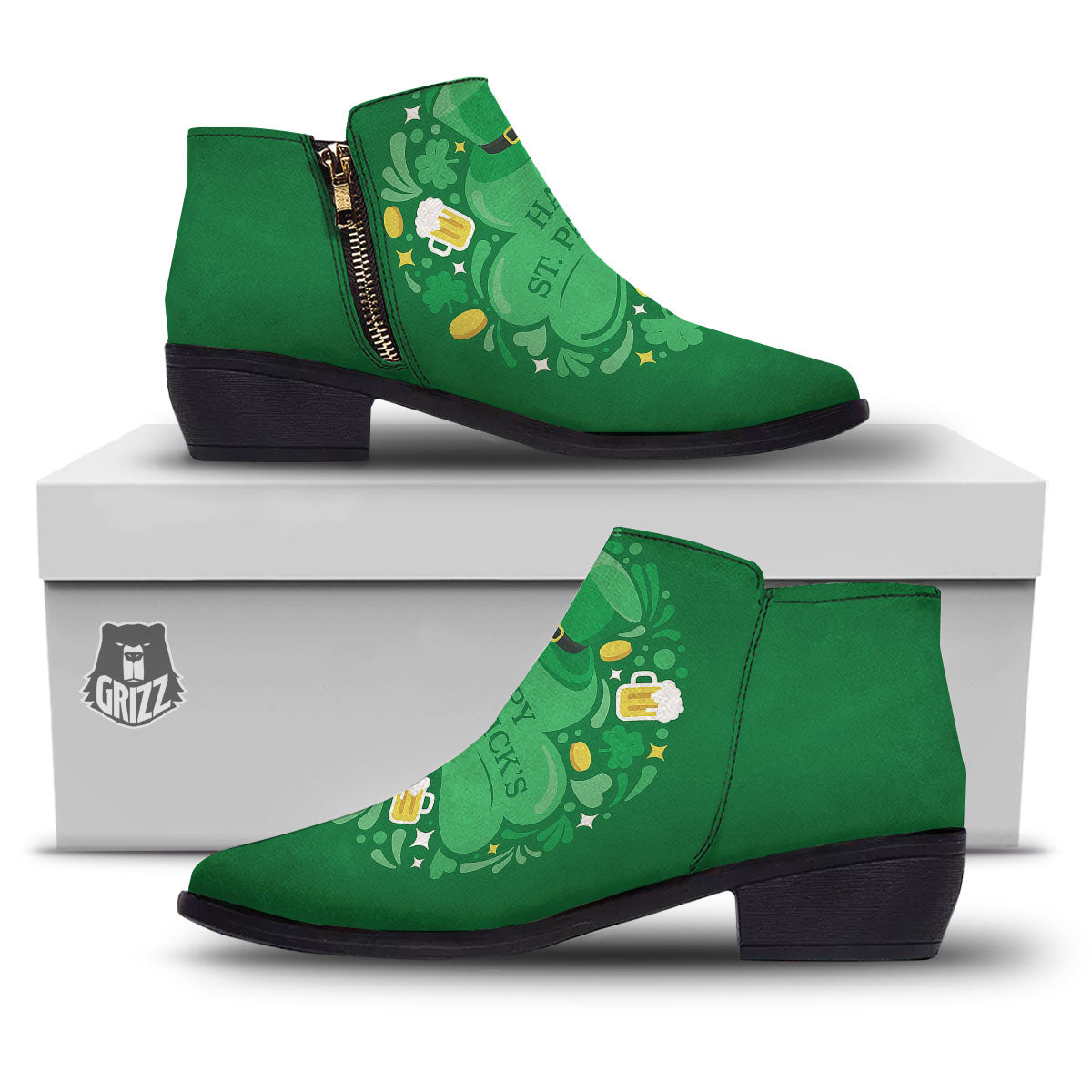 Saint Patrick's Day Green Irish Print Ankle Boots-grizzshop