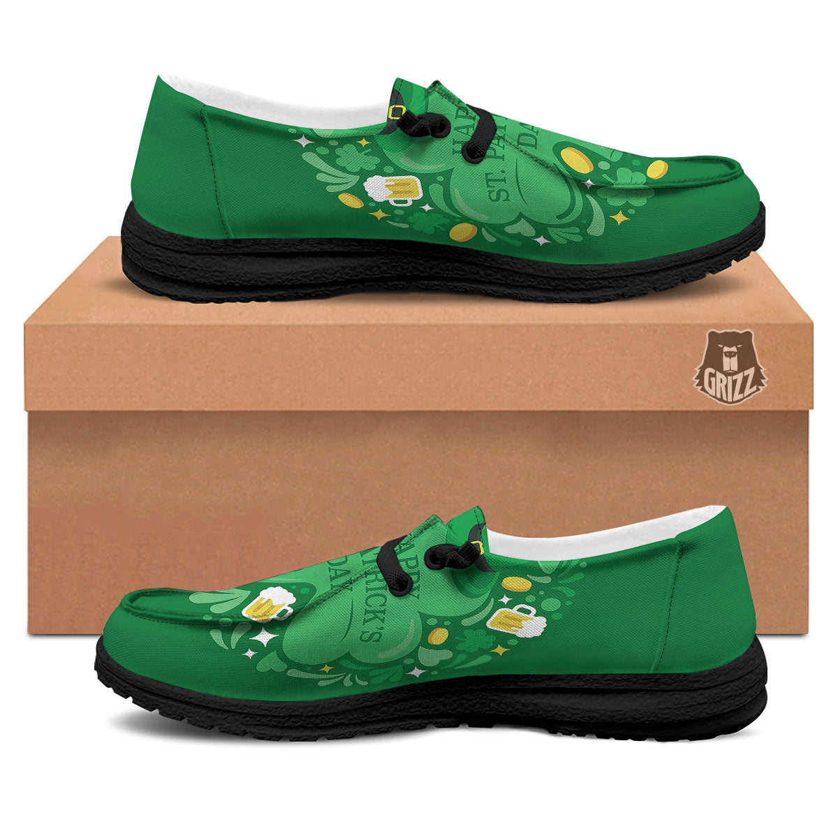 Saint Patrick's Day Green Irish Print Black Loafers-grizzshop