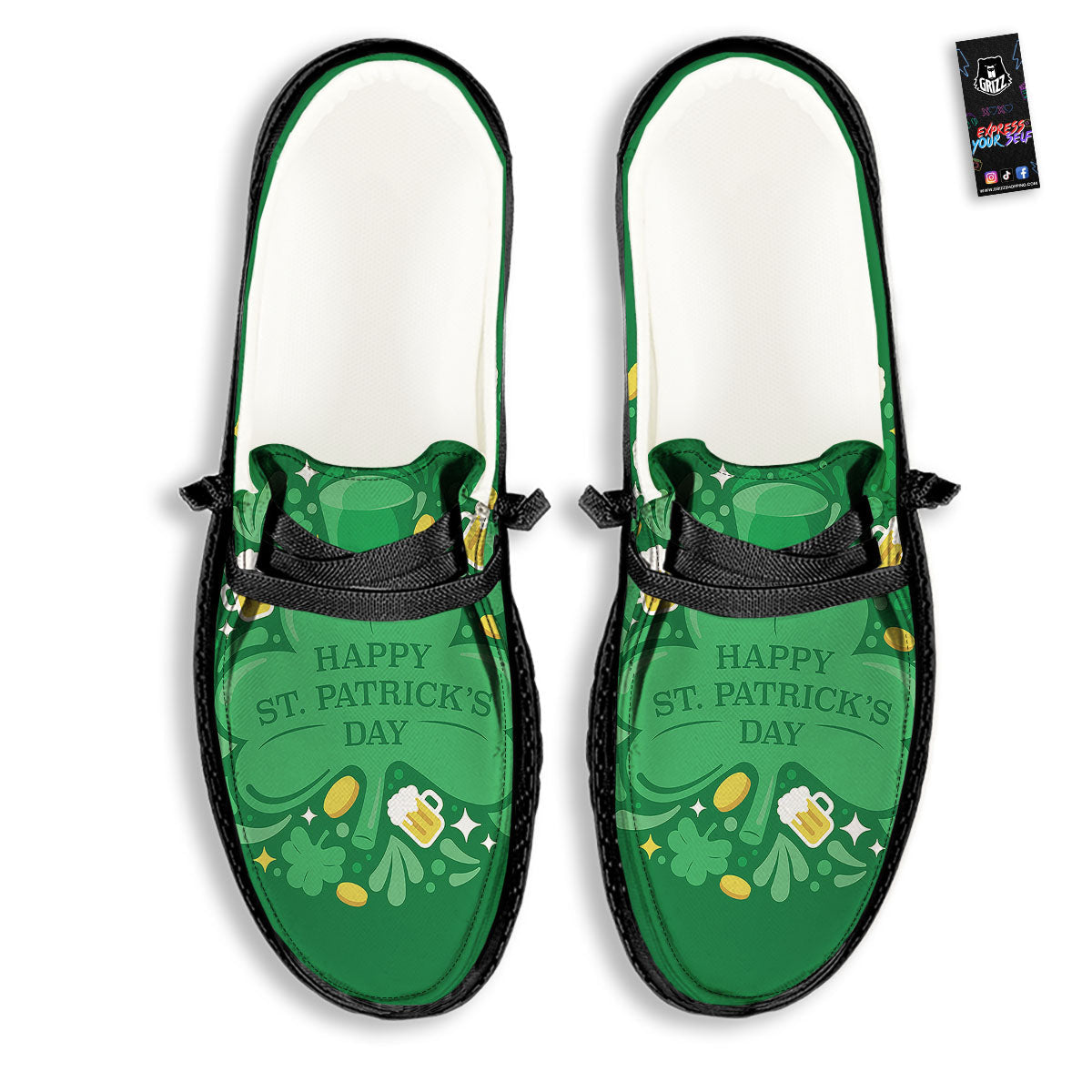 Saint Patrick's Day Green Irish Print Black Loafers-grizzshop