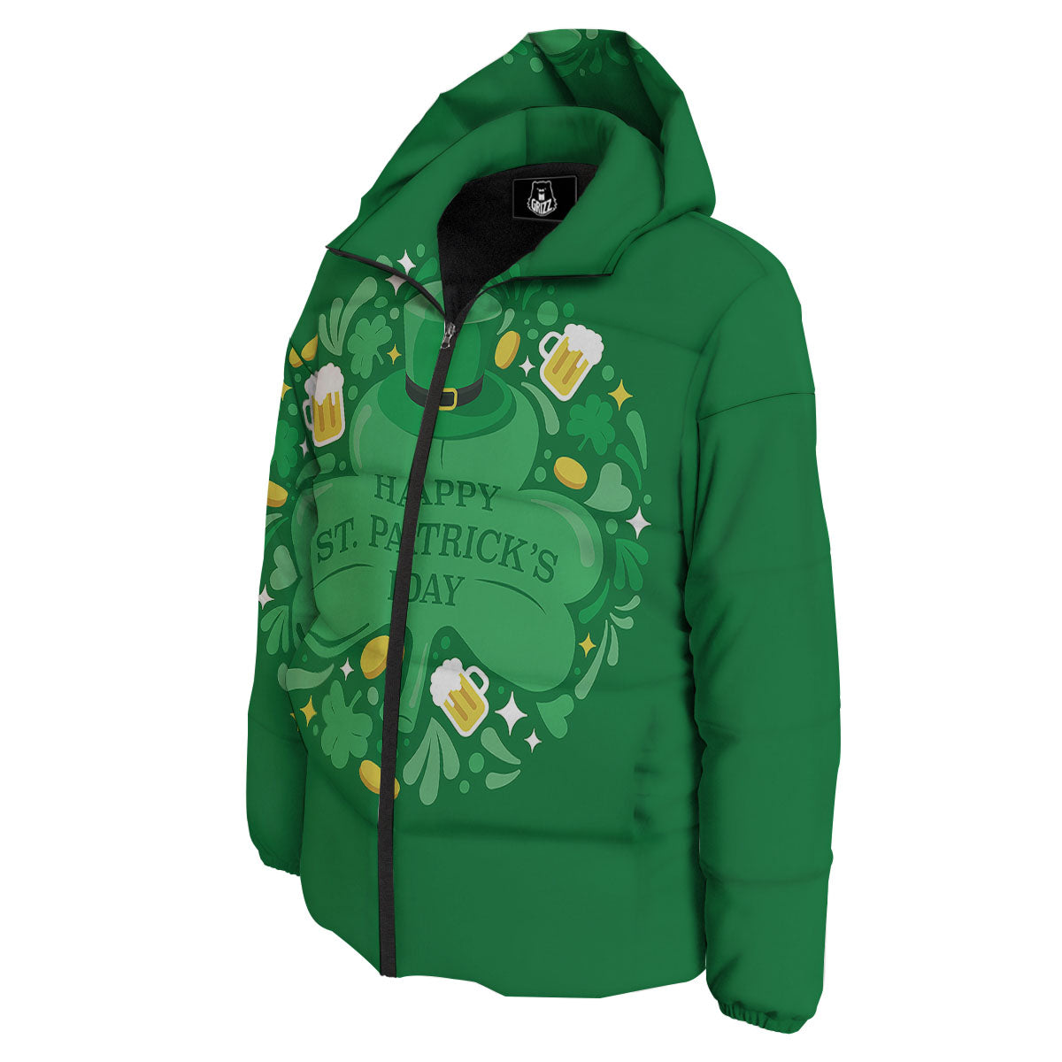 Saint Patrick's Day Green Irish Print Down Jacket-grizzshop