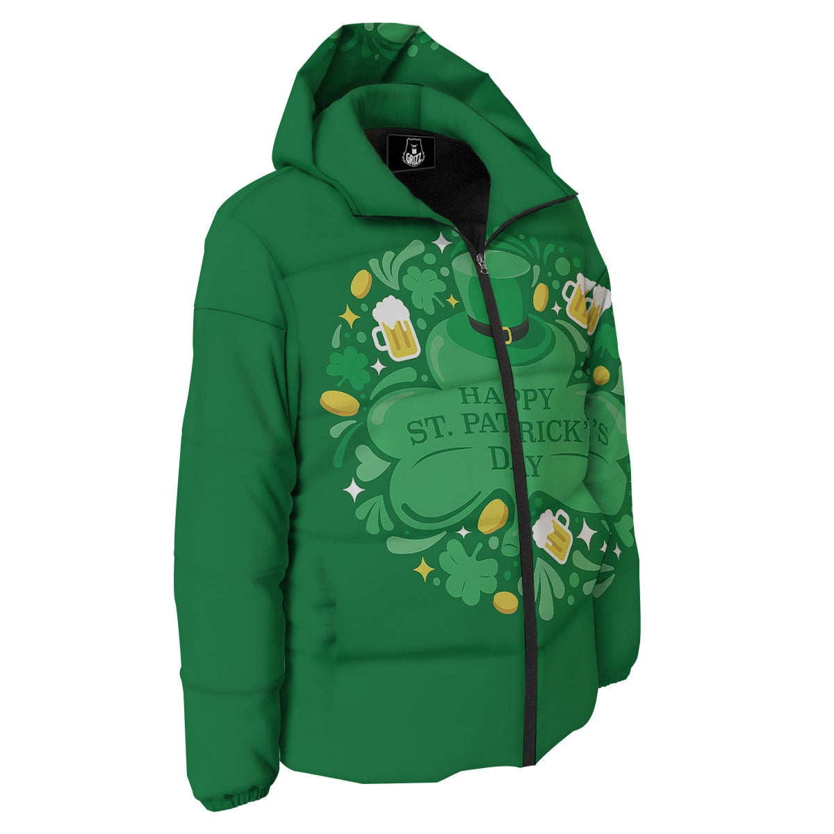 Saint Patrick's Day Green Irish Print Down Jacket-grizzshop