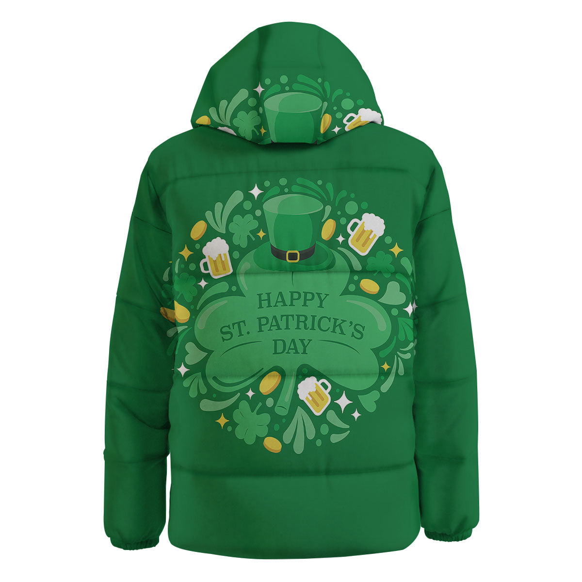 Saint Patrick's Day Green Irish Print Down Jacket-grizzshop