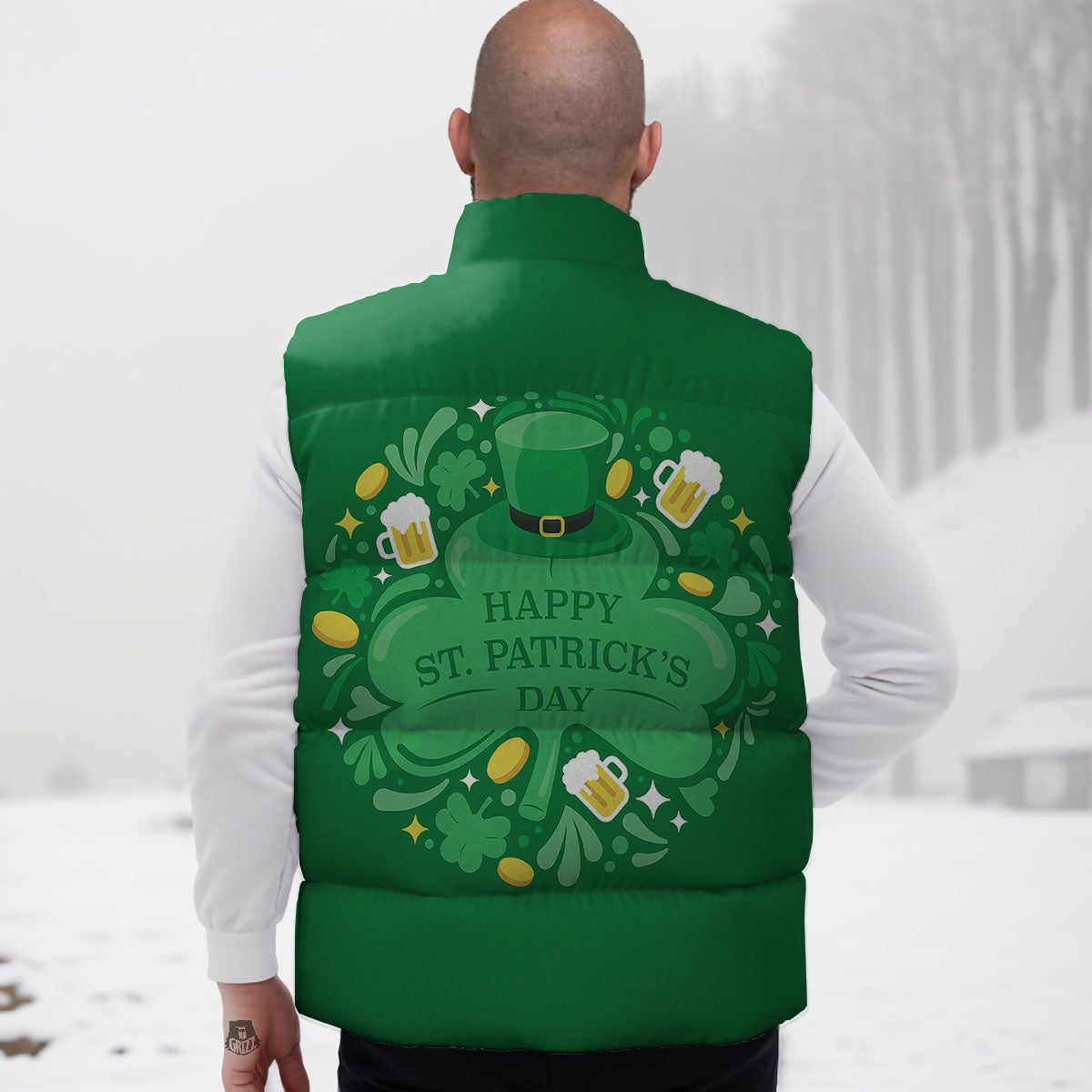Saint Patrick's Day Green Irish Print Down Vest