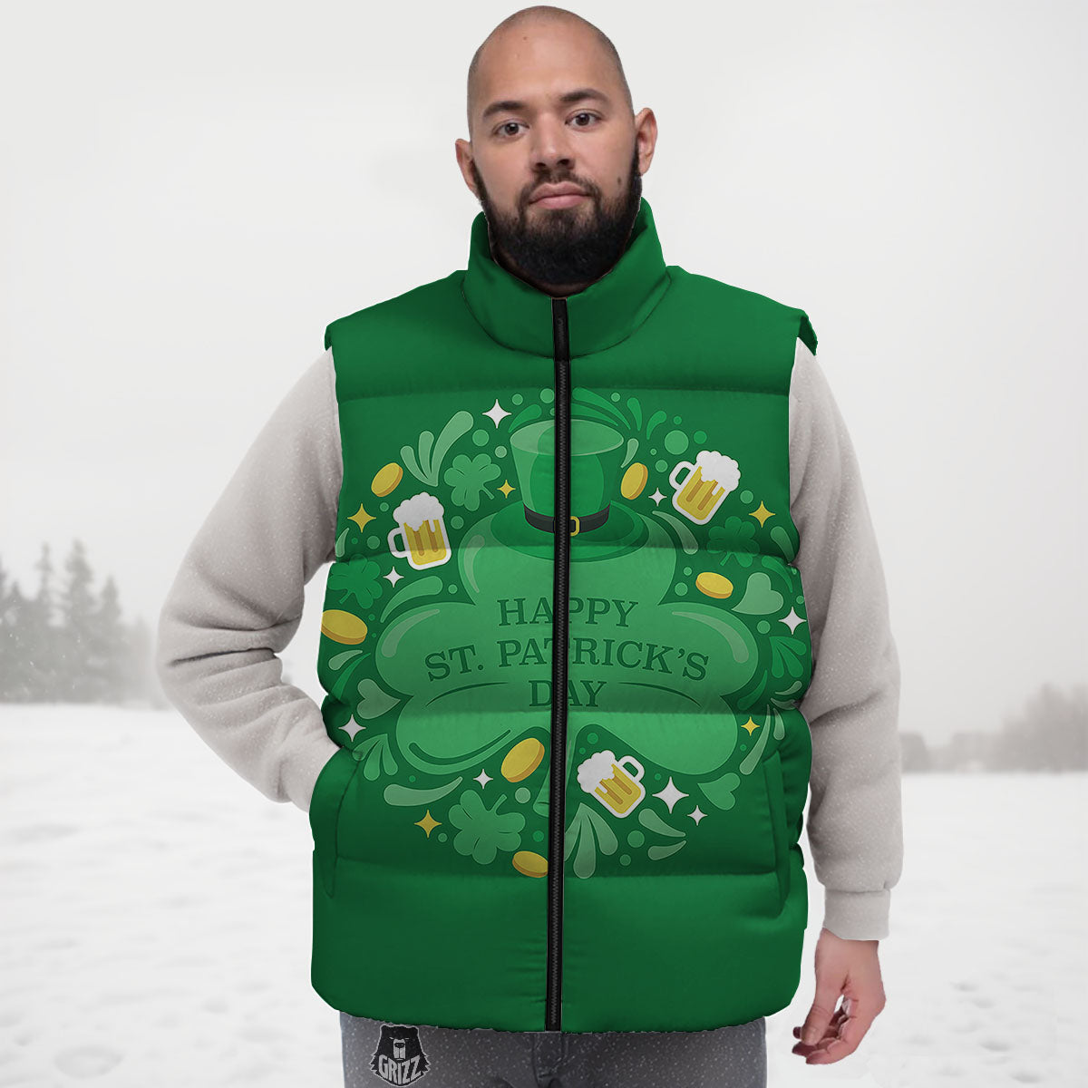 Saint Patrick's Day Green Irish Print Down Vest