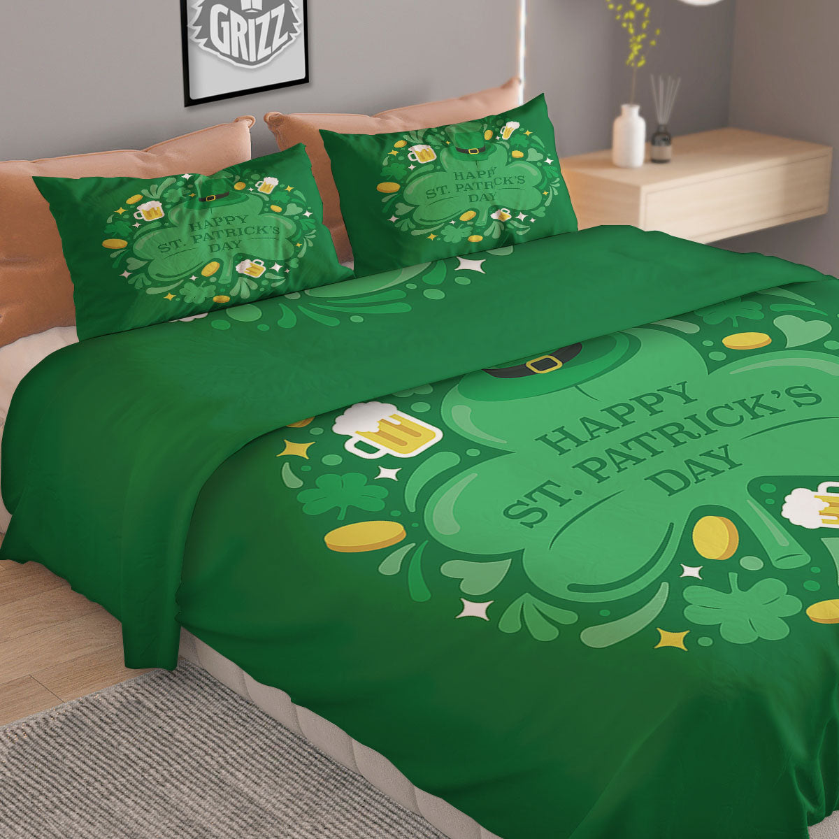 Saint Patrick's Day Green Irish Print Duvet Cover Bedding Set