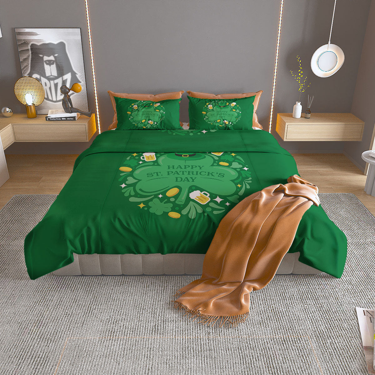 Saint Patrick's Day Green Irish Print Duvet Cover Bedding Set