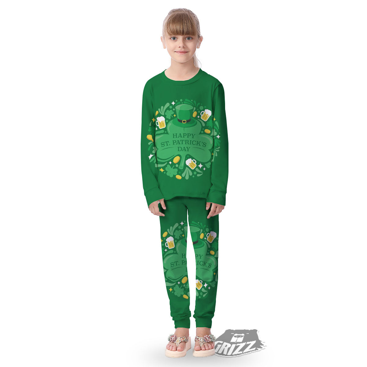 Saint Patrick's Day Green Irish Print Kid's Pajamas-grizzshop
