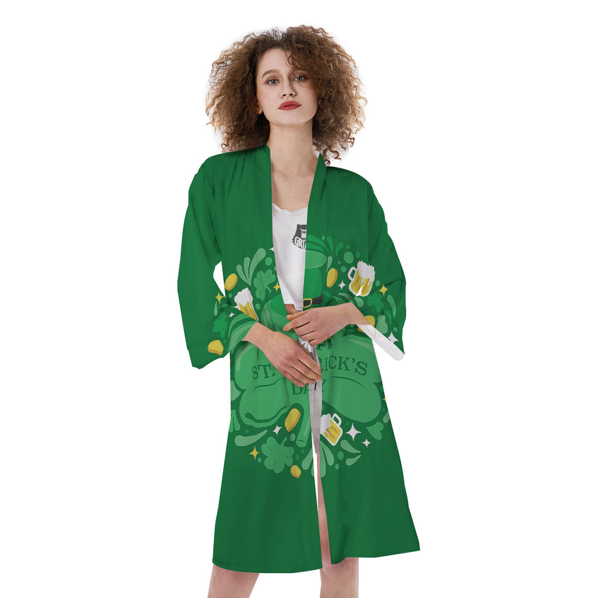 Saint Patrick's Day Green Irish Print Kimono-grizzshop