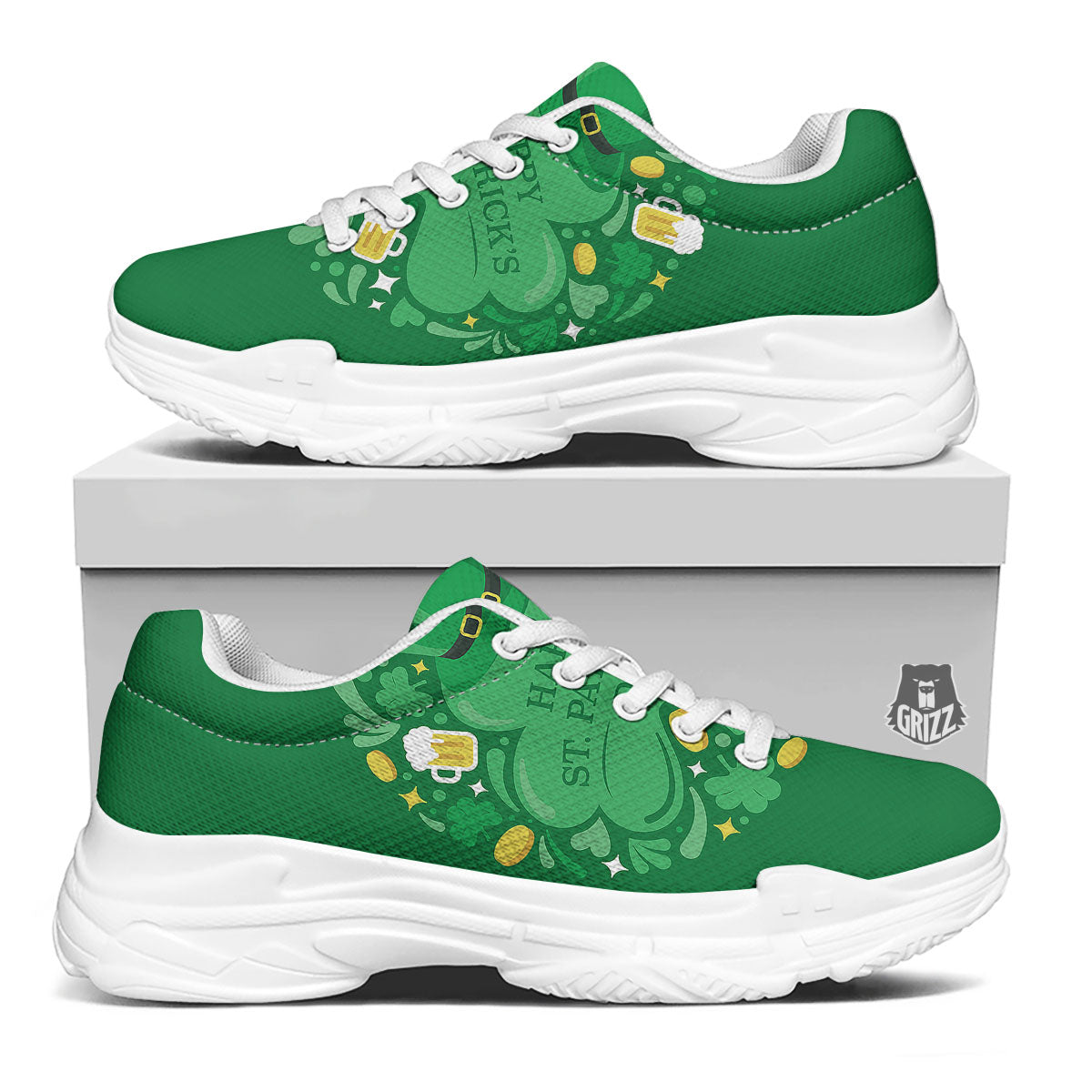 Saint Patrick's Day Green Irish Print White Chunky Shoes-grizzshop