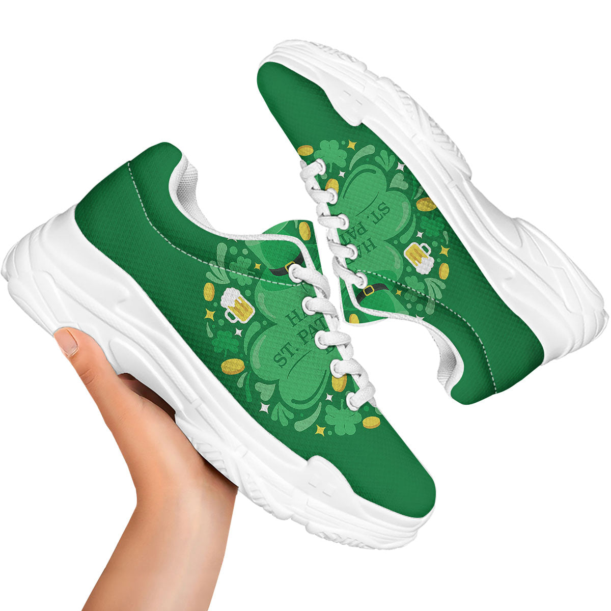 Saint Patrick's Day Green Irish Print White Chunky Shoes-grizzshop