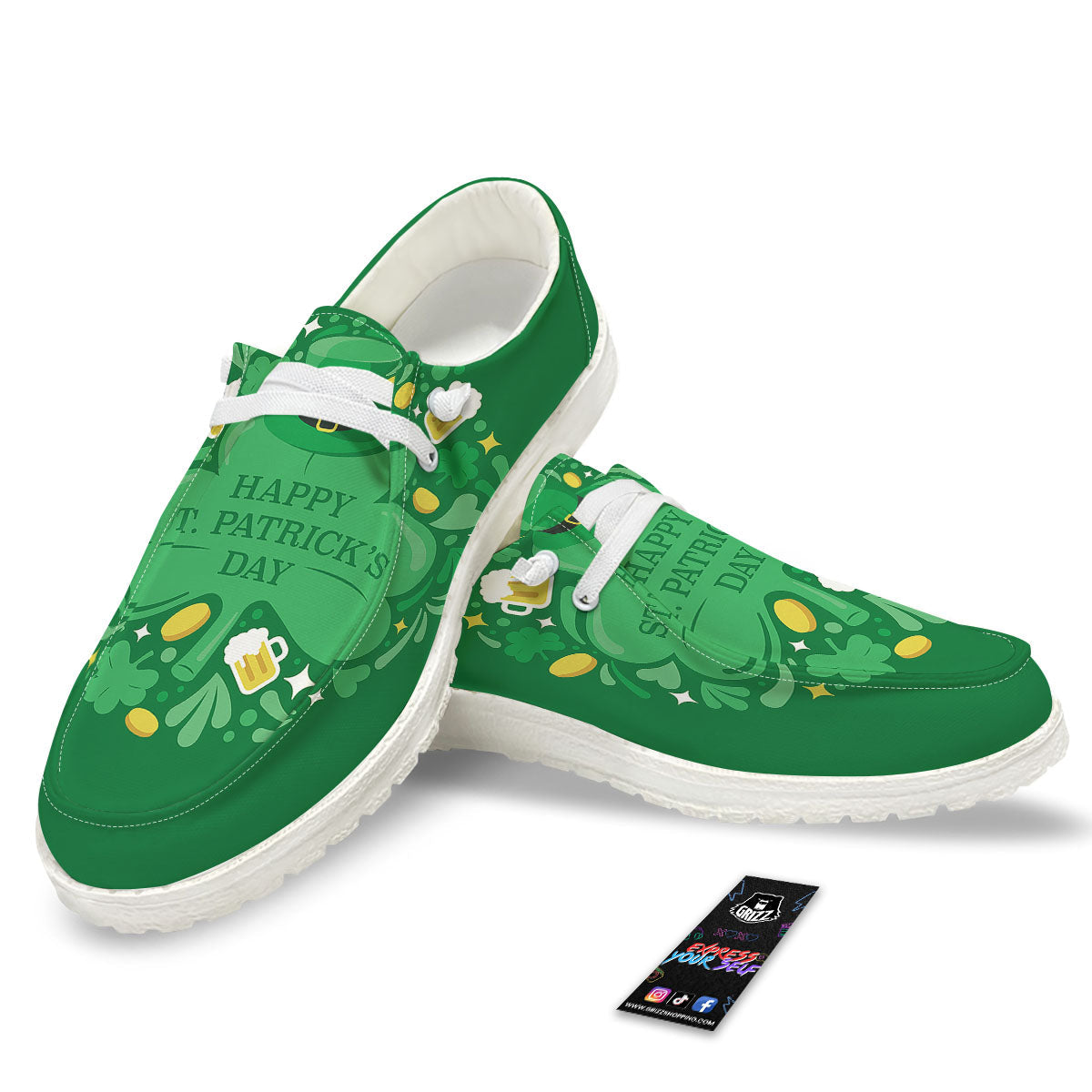 Saint Patrick's Day Green Irish Print White Loafers-grizzshop