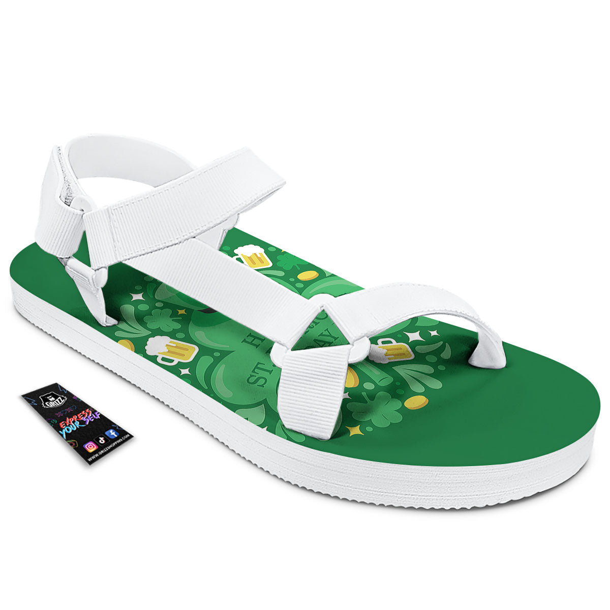 Saint Patrick's Day Green Irish Print White Open Toe Sandals-grizzshop