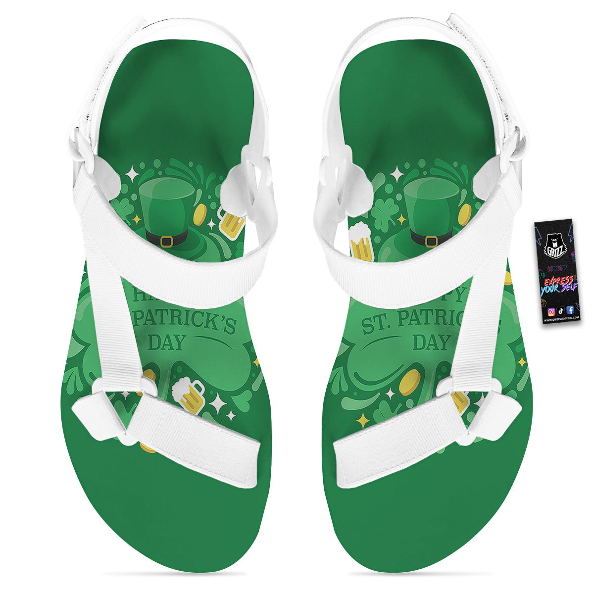 Saint Patrick's Day Green Irish Print White Open Toe Sandals-grizzshop