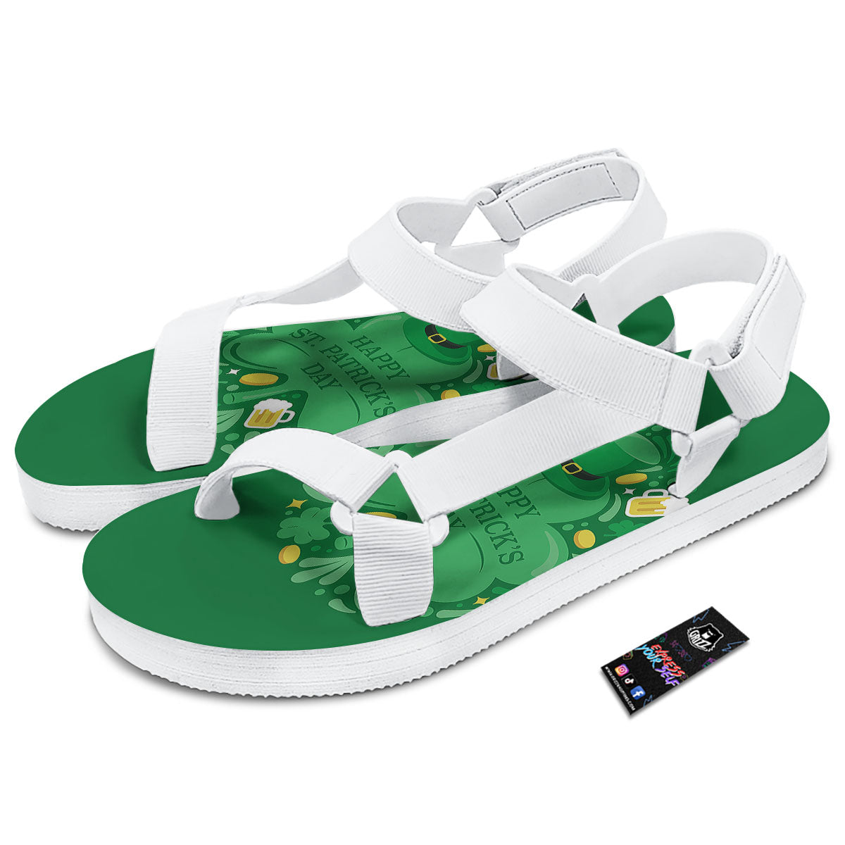 Saint Patrick's Day Green Irish Print White Open Toe Sandals-grizzshop