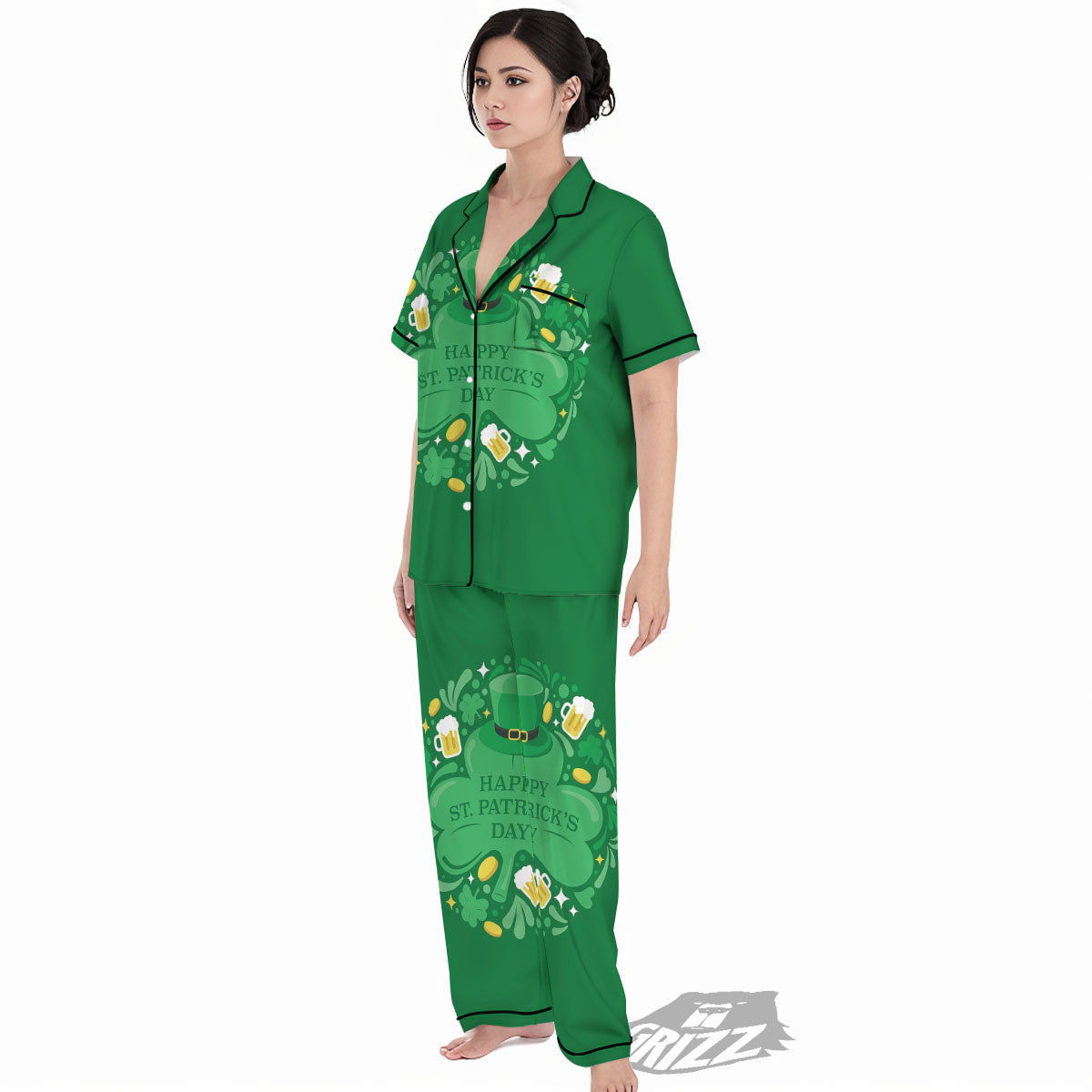 Saint Patrick's Day Green Irish Print Women's Pajamas Set-grizzshop