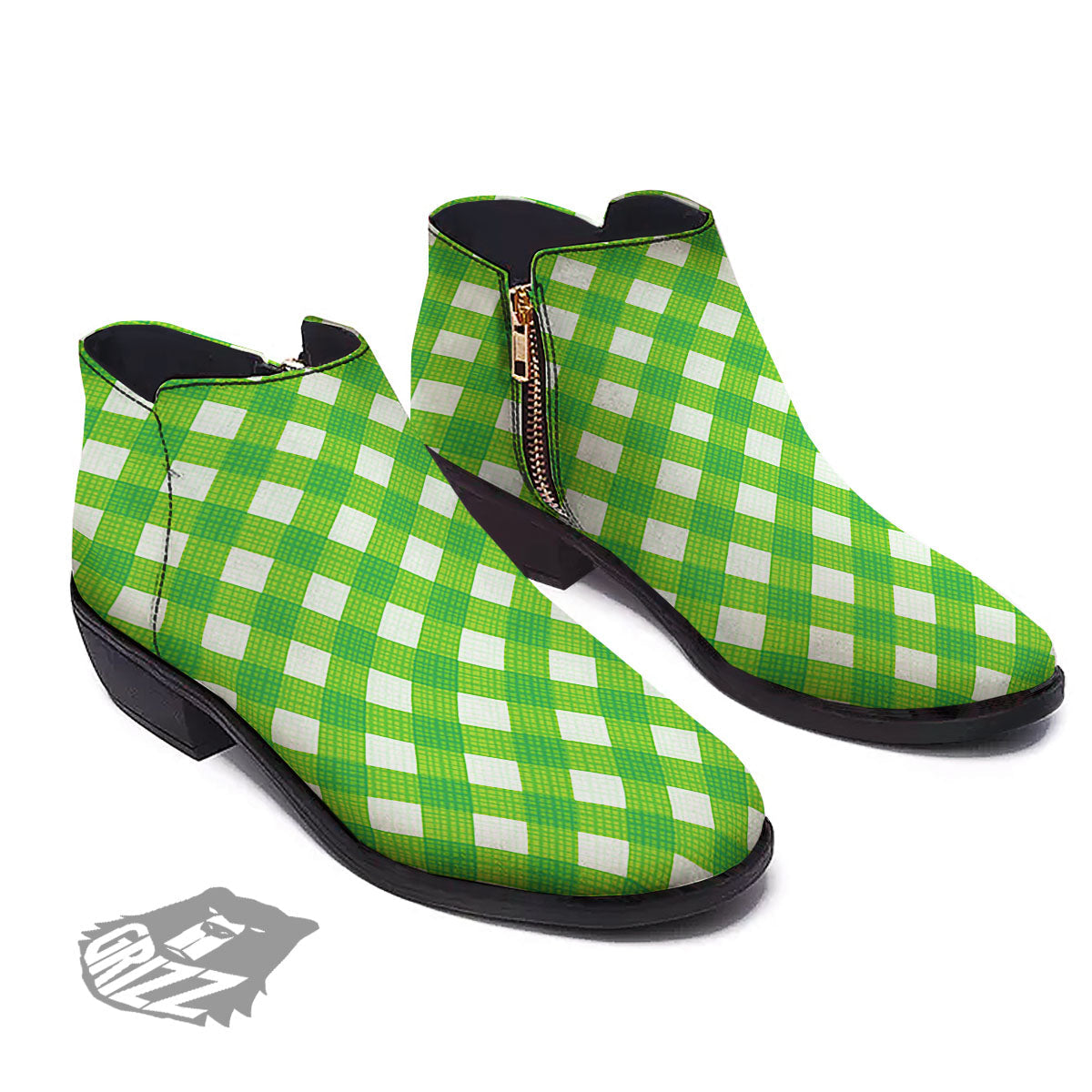 Saint Patrick's Day Green Plaid Print Ankle Boots-grizzshop