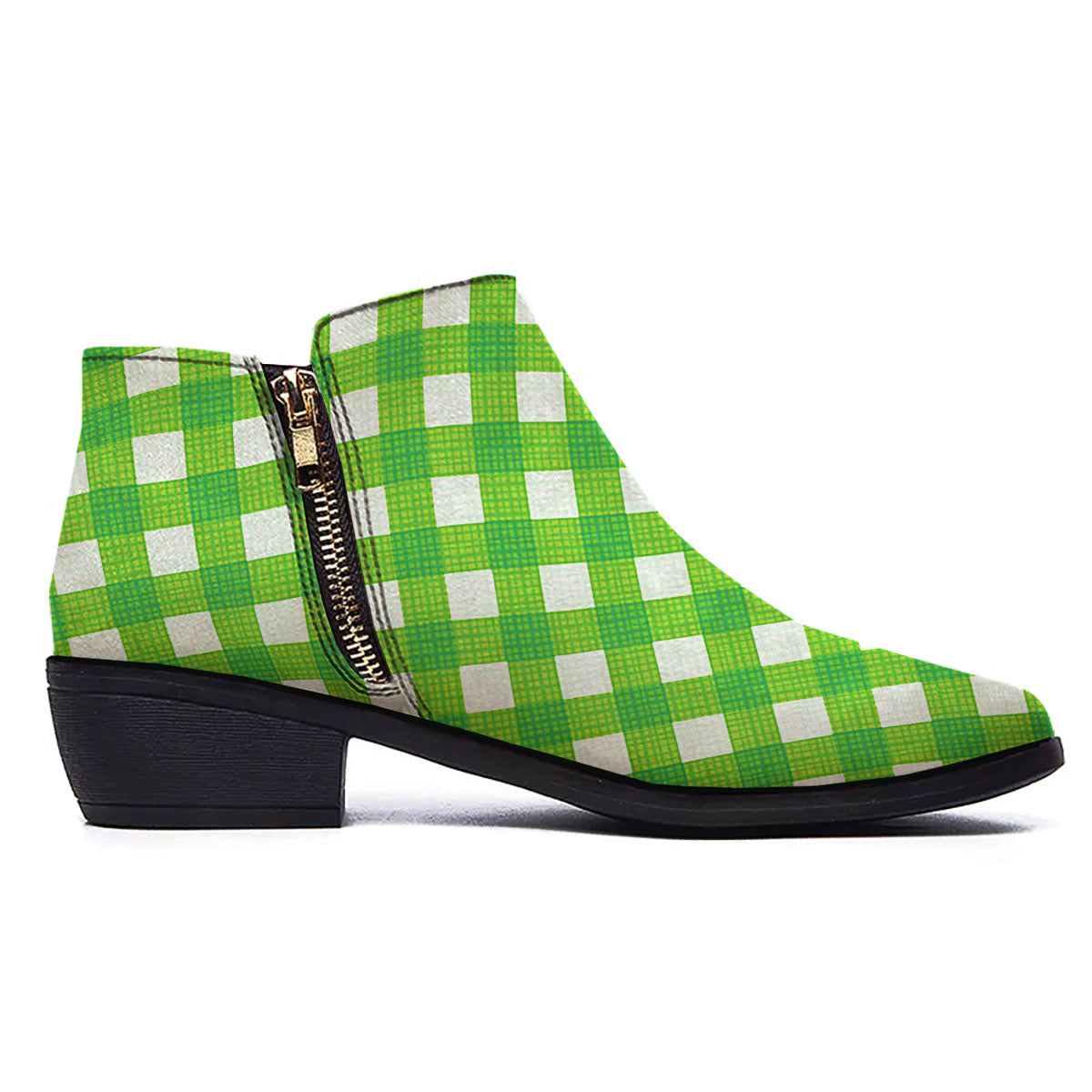 Saint Patrick's Day Green Plaid Print Ankle Boots-grizzshop