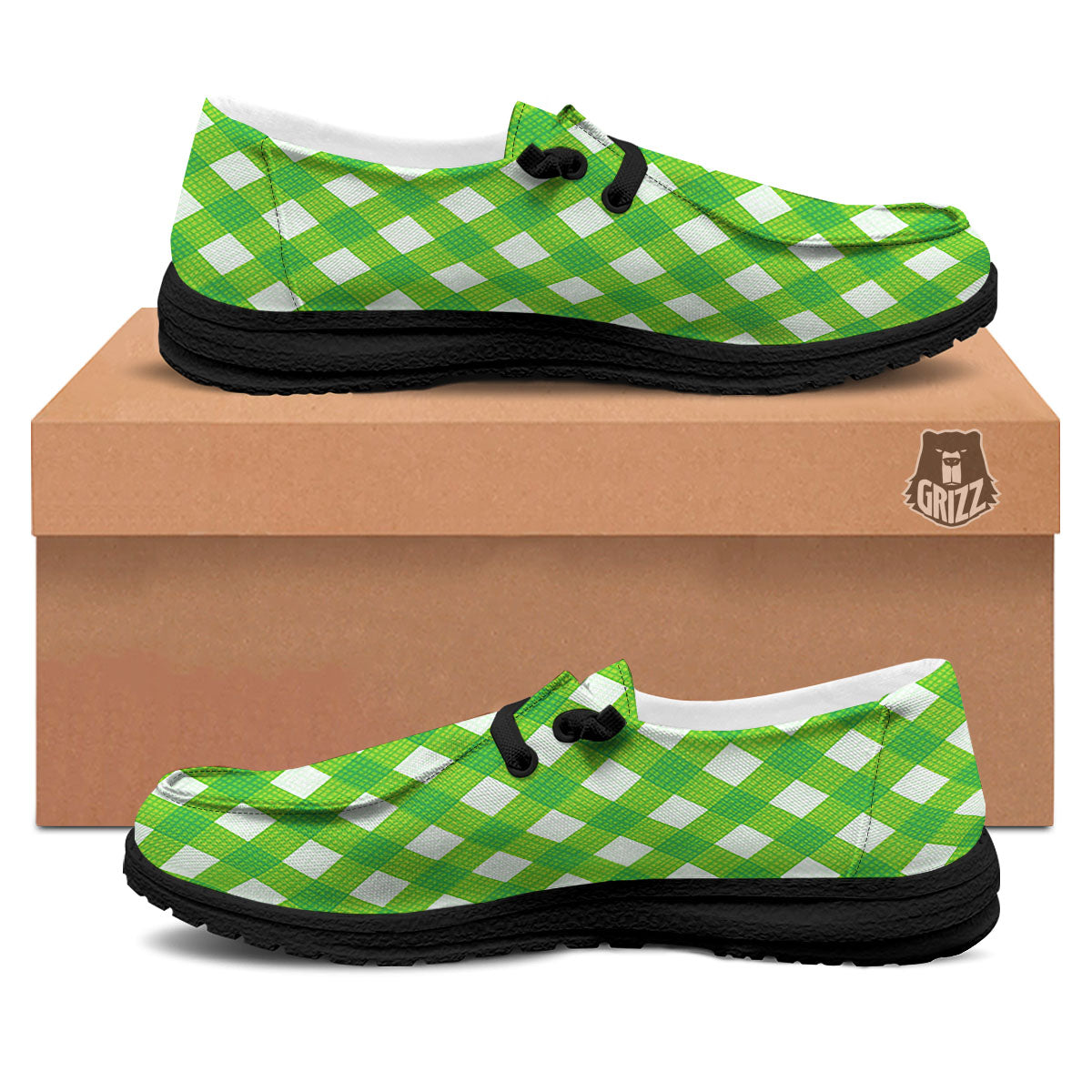 Saint Patrick's Day Green Plaid Print Black Loafers-grizzshop