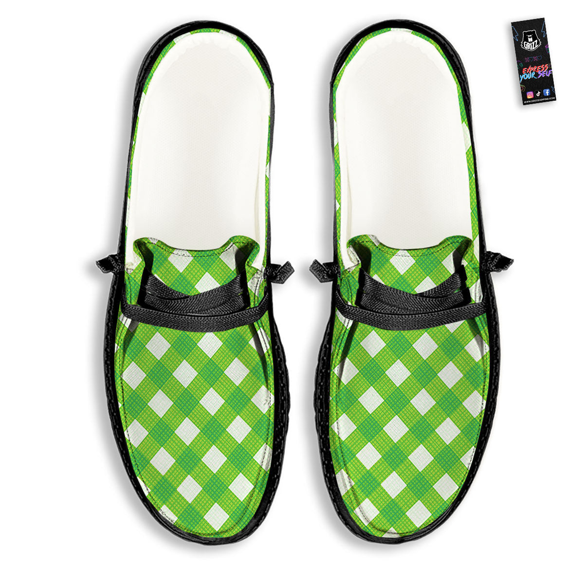 Saint Patrick's Day Green Plaid Print Black Loafers-grizzshop