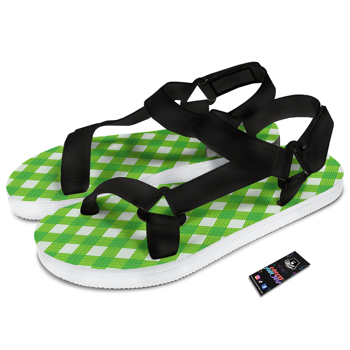 Saint Patrick's Day Green Plaid Print Black Open Toe Sandals-grizzshop