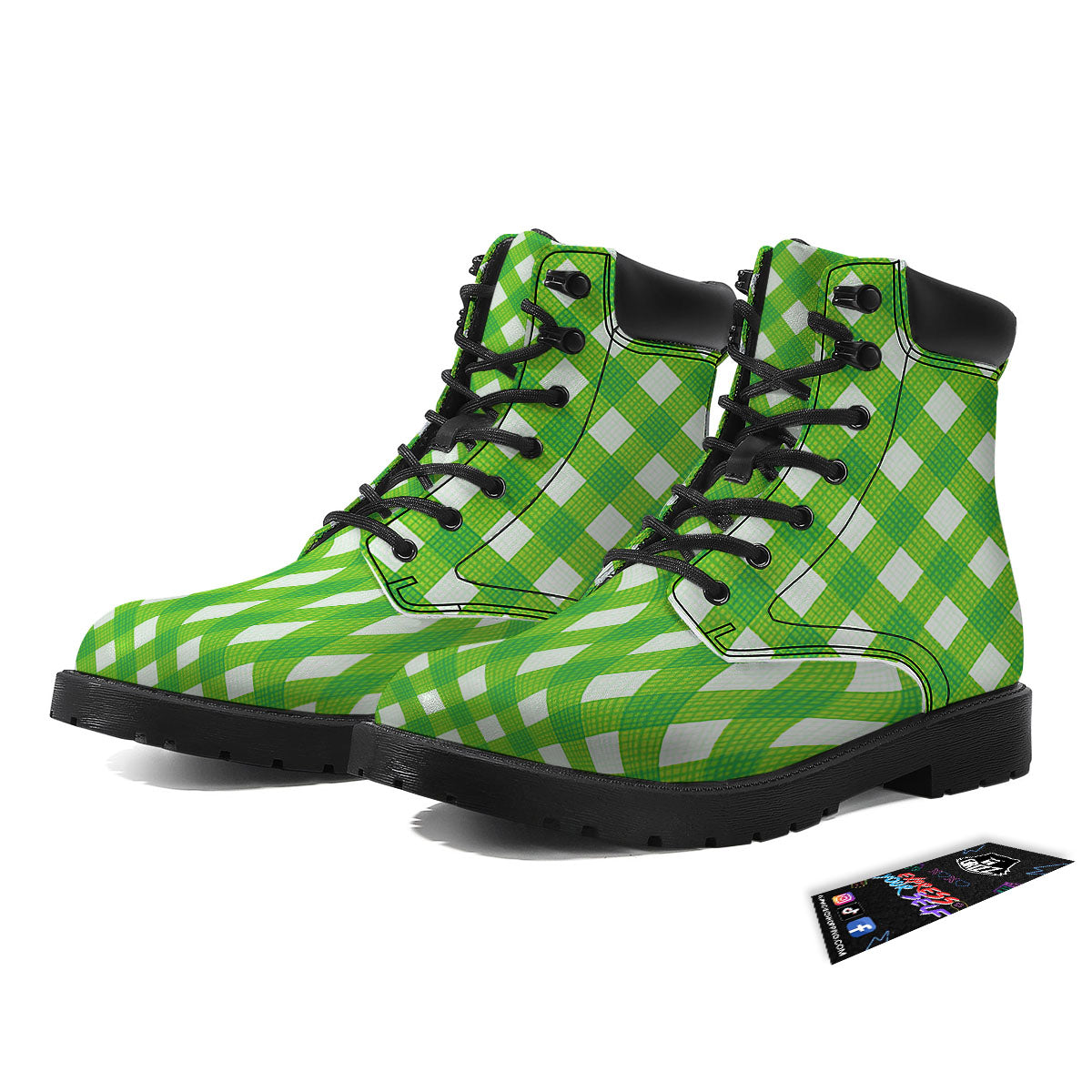 Saint Patrick's Day Green Plaid Print Boots-grizzshop