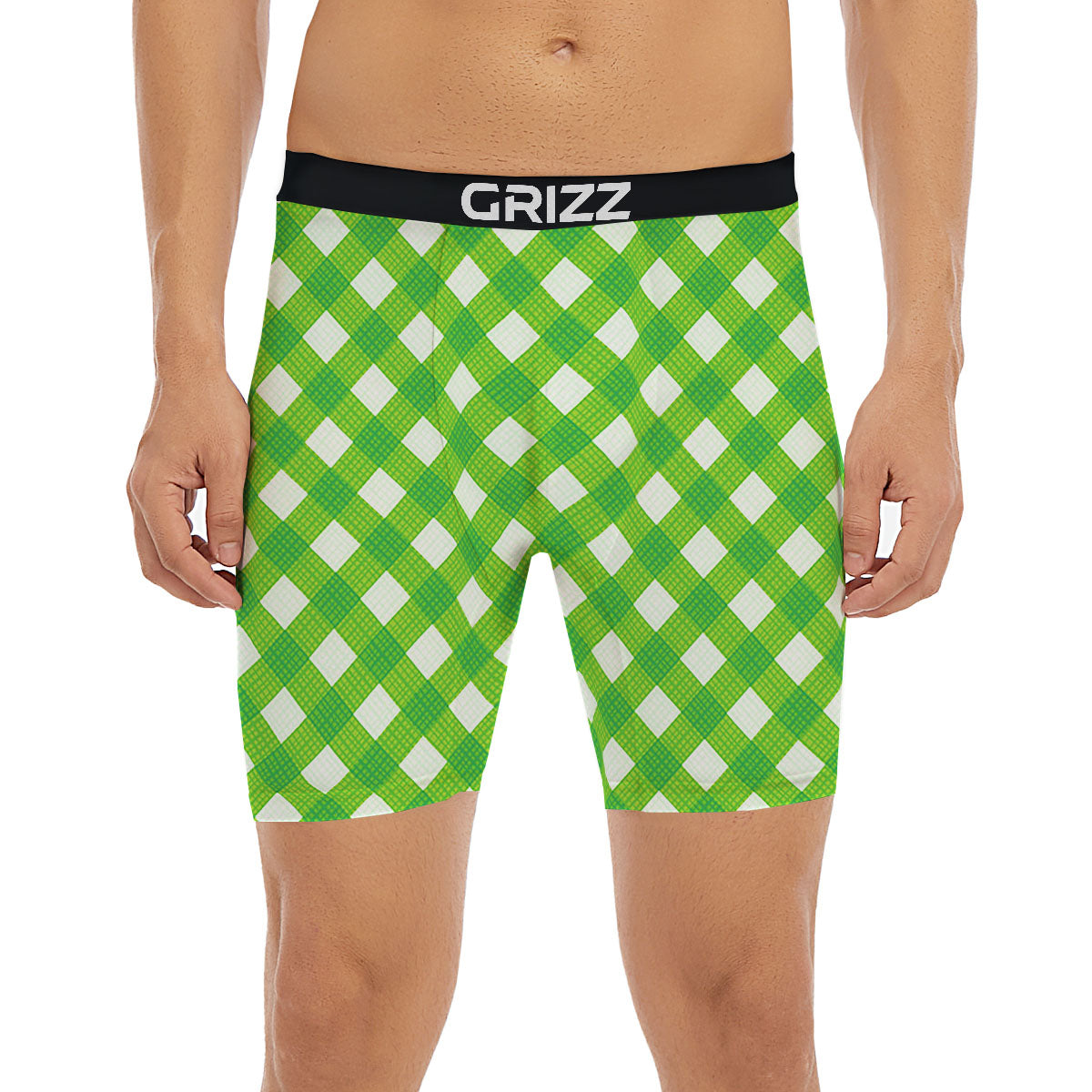 Saint Patrick's Day Green Plaid Print Boxer Briefs-grizzshop