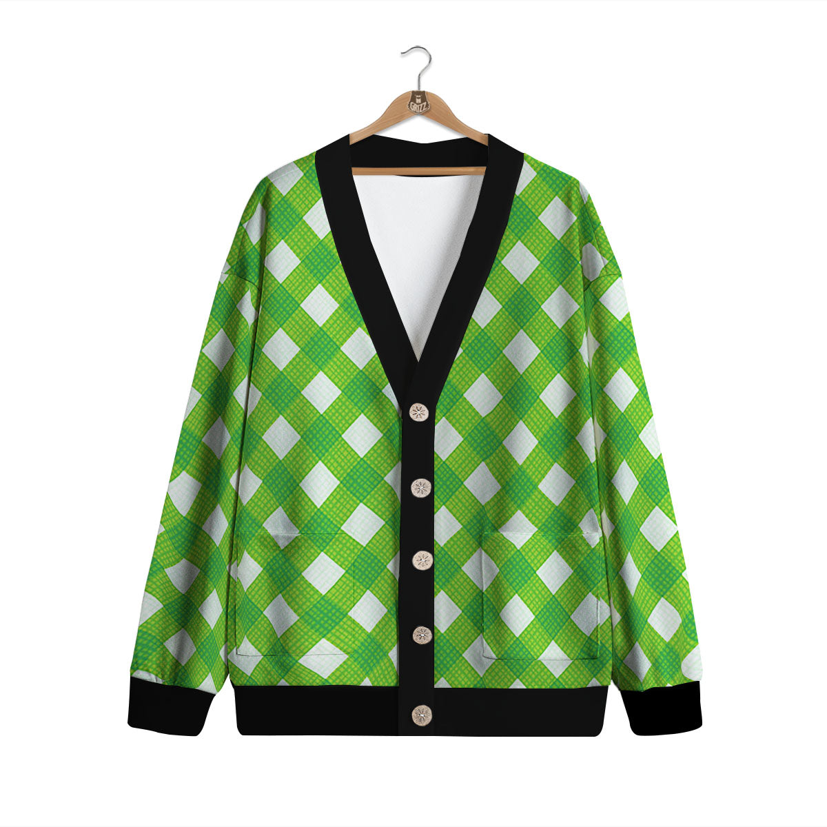 Saint Patrick's Day Green Plaid Print Cardigan-grizzshop