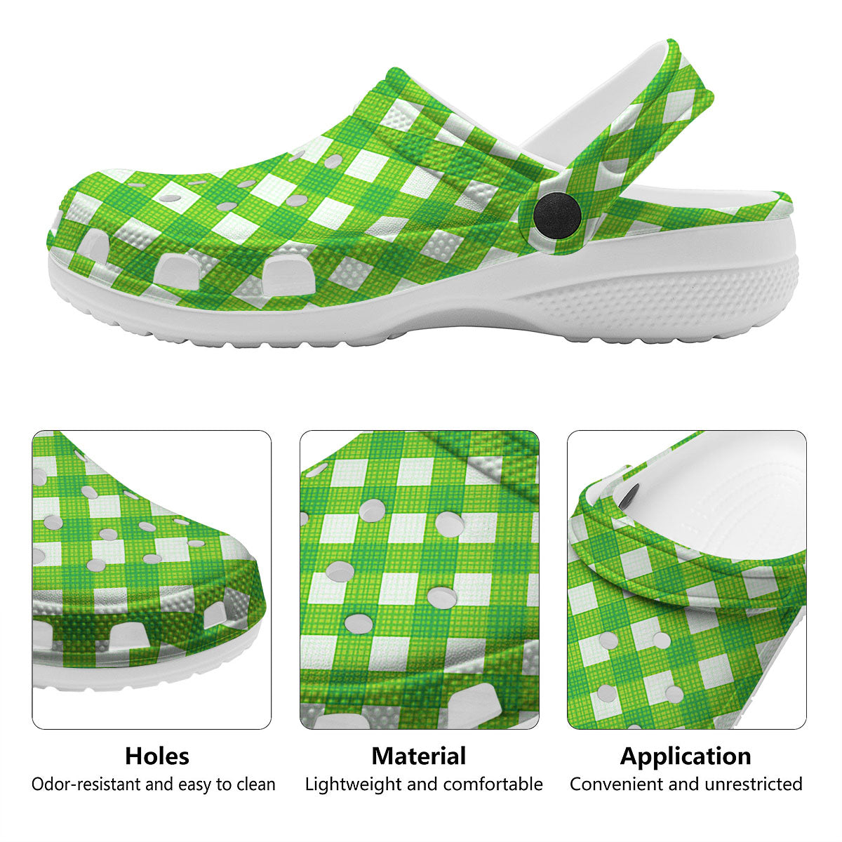 Saint Patrick's Day Green Plaid Print Clog-grizzshop