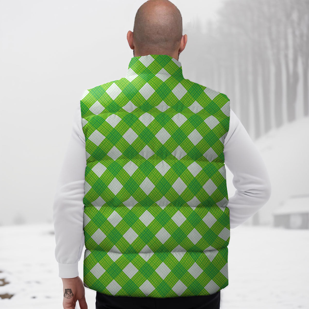 Saint Patrick's Day Green Plaid Print Down Vest