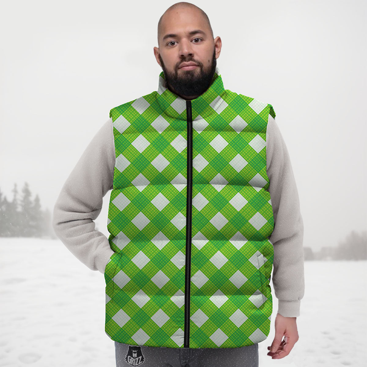Saint Patrick's Day Green Plaid Print Down Vest