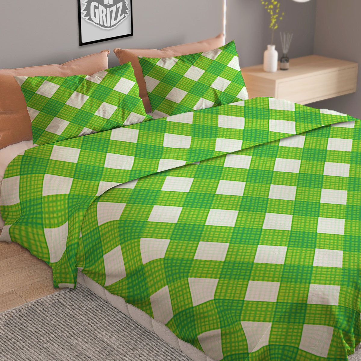 Saint Patrick's Day Green Plaid Print Duvet Cover Bedding Set