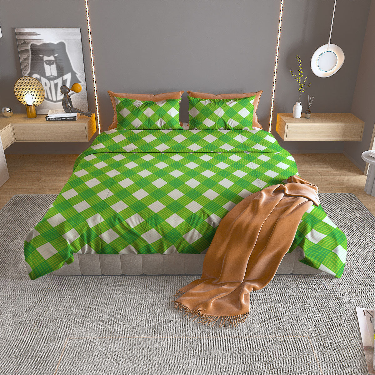 Saint Patrick's Day Green Plaid Print Duvet Cover Bedding Set