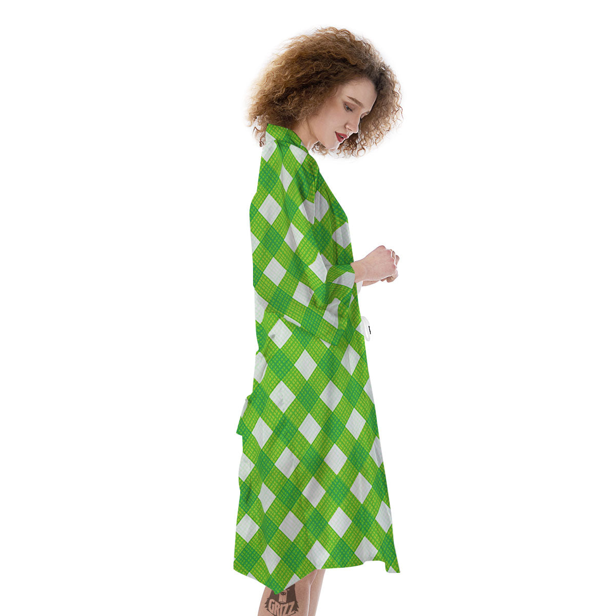 Saint Patrick's Day Green Plaid Print Kimono-grizzshop