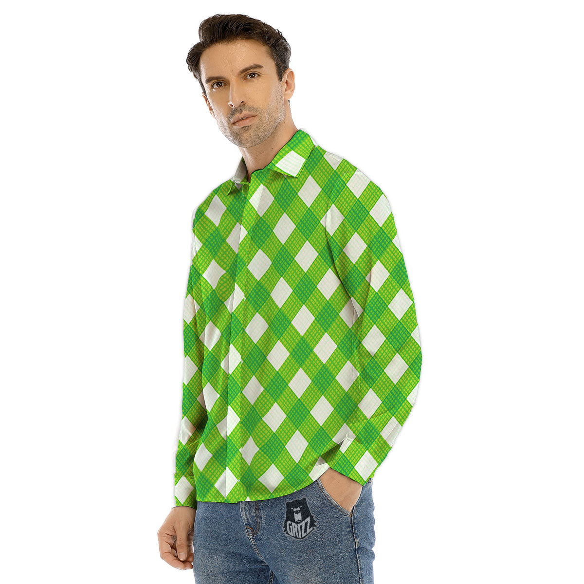 Saint Patrick's Day Green Plaid Print Men's Dress Shirts-grizzshop