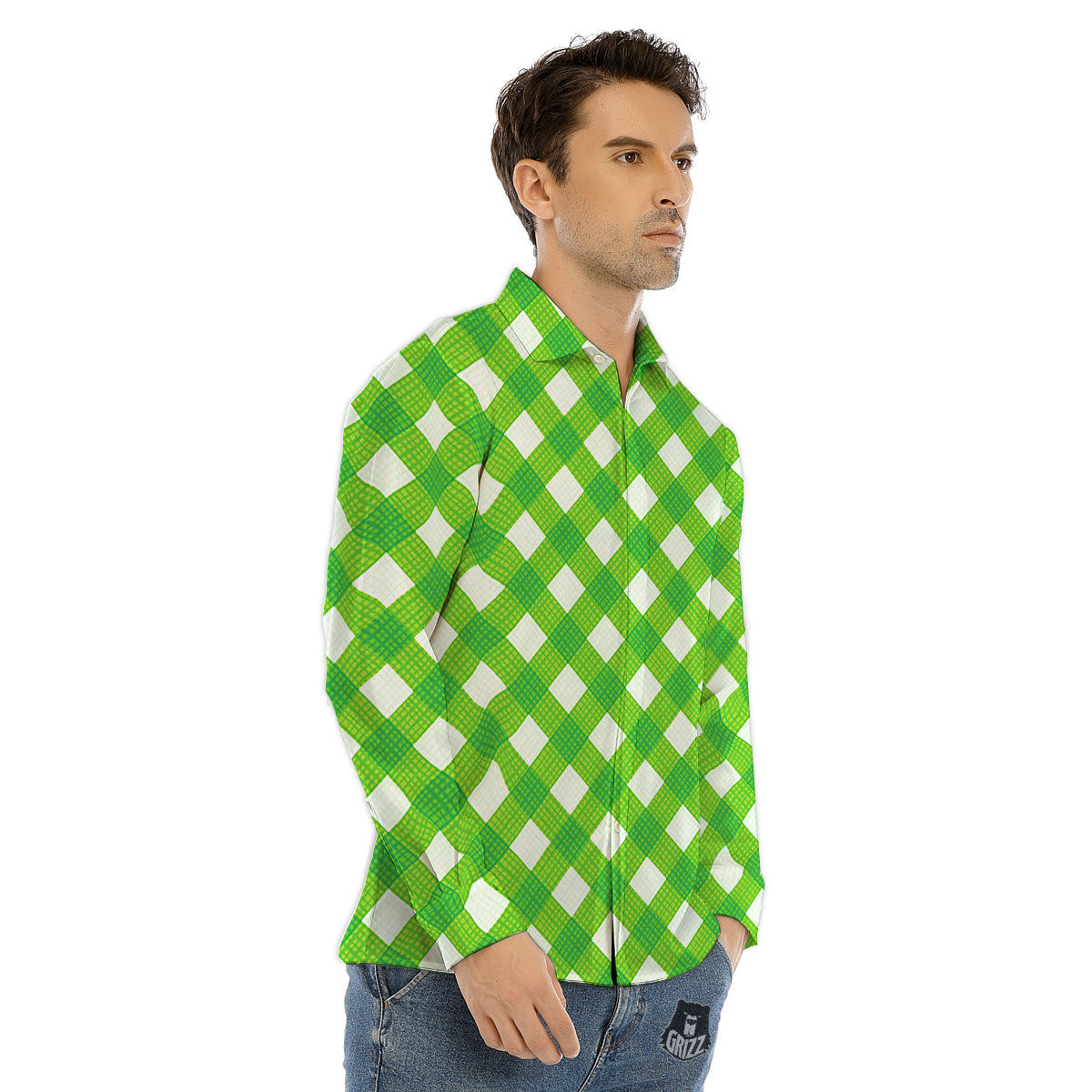 Saint Patrick's Day Green Plaid Print Men's Dress Shirts-grizzshop